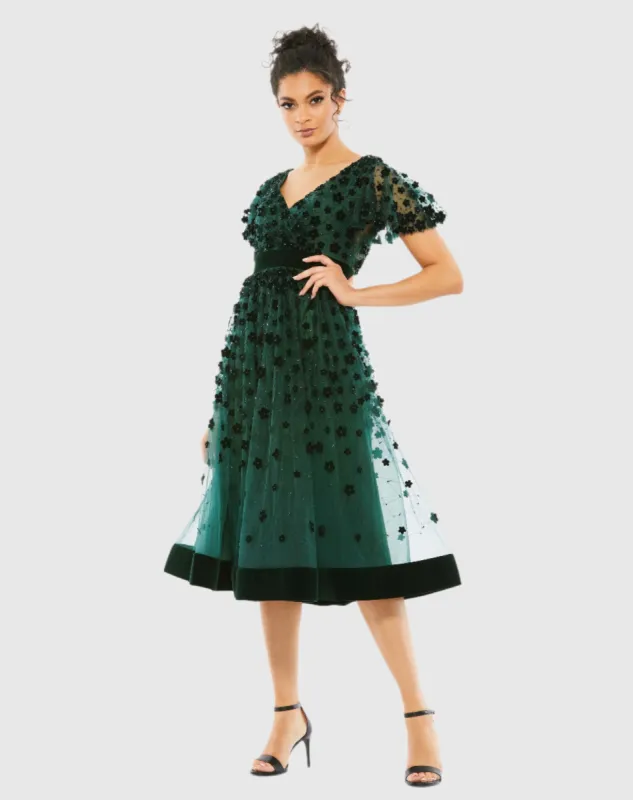Green Embellished Butterfly Sleeve Velvet Hem Midi Dress sold by Mac Duggal