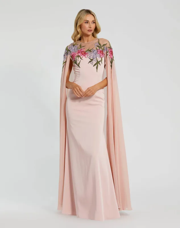 Sheer Cape Gown with Beaded Embroidery sold by Mac Duggal