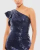 Navy Sequined Flutter One Shoulder Fitted Midi Dress sold by Mac Duggal
