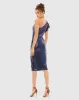 Navy Sequined Flutter One Shoulder Fitted Midi Dress sold by Mac Duggal