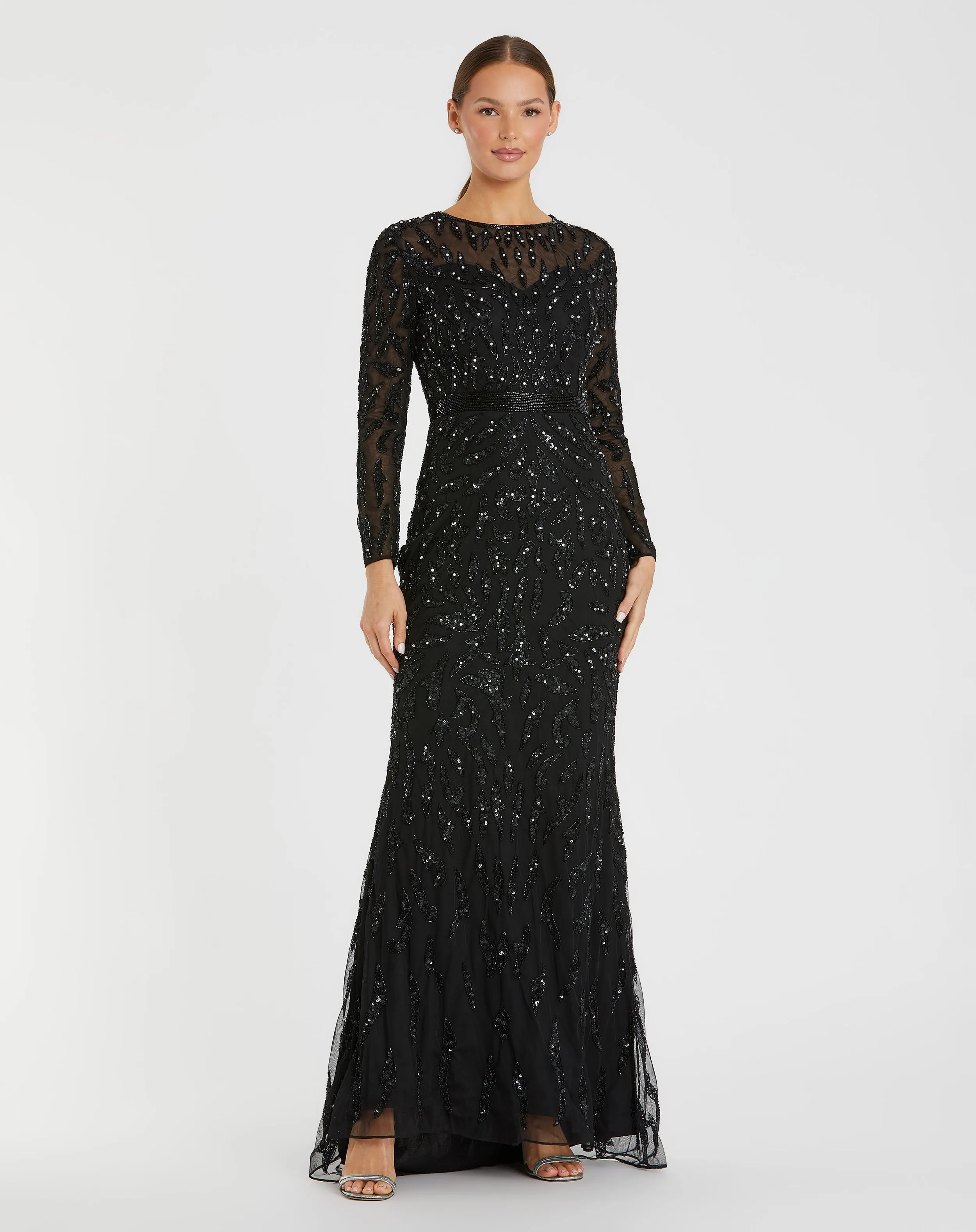 Beaded Long Sleeve Evening Gown sold by Mac Duggal