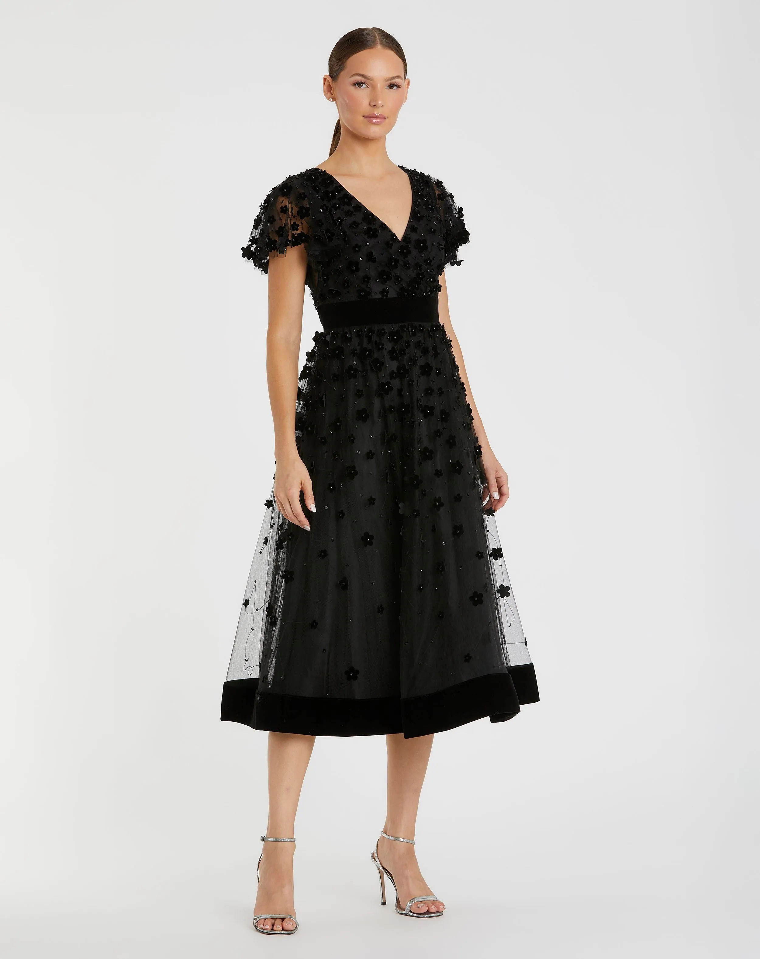 Embellished Butterfly Sleeve Velvet Hem Midi Dress sold by Mac Duggal