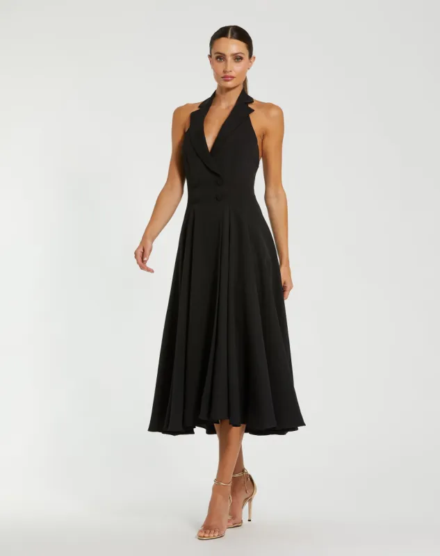 Black Halter Neck Sleeveless Blazer Midi Dress sold by Mac Duggal