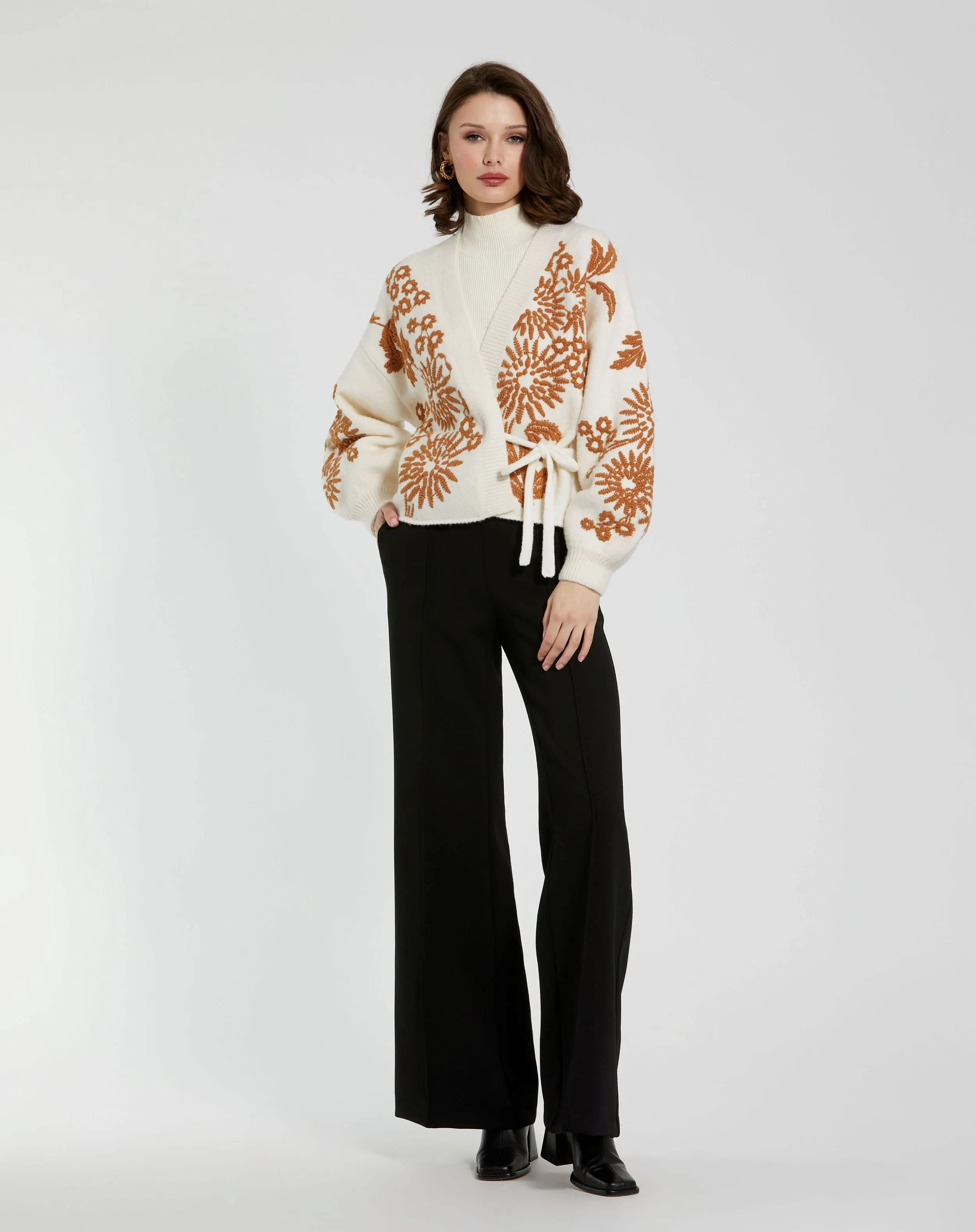 White Cropped Knit Cardigan With Floral Details sold by Mac Duggal product image thumbnail 3