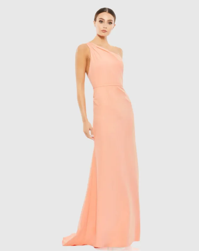 Peach One Shoulder Crepe Mermaid Gown sold by Mac Duggal
