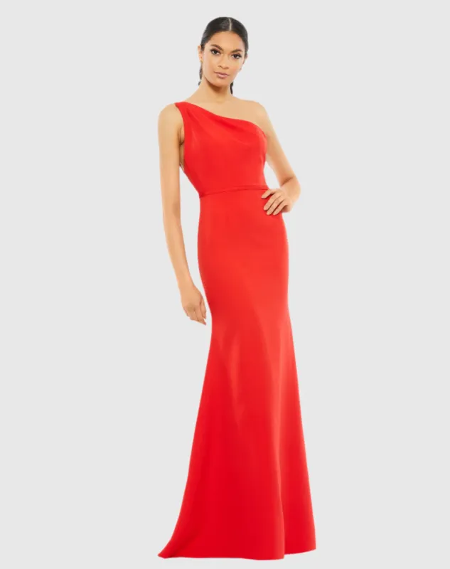 Red One Shoulder Jersey Mermaid Gown sold by Mac Duggal