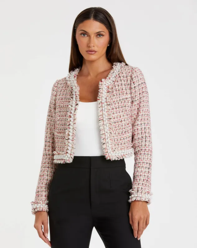 Multicolor Pearl Trim Long Sleeve Cropped Jacket sold by Mac Duggal