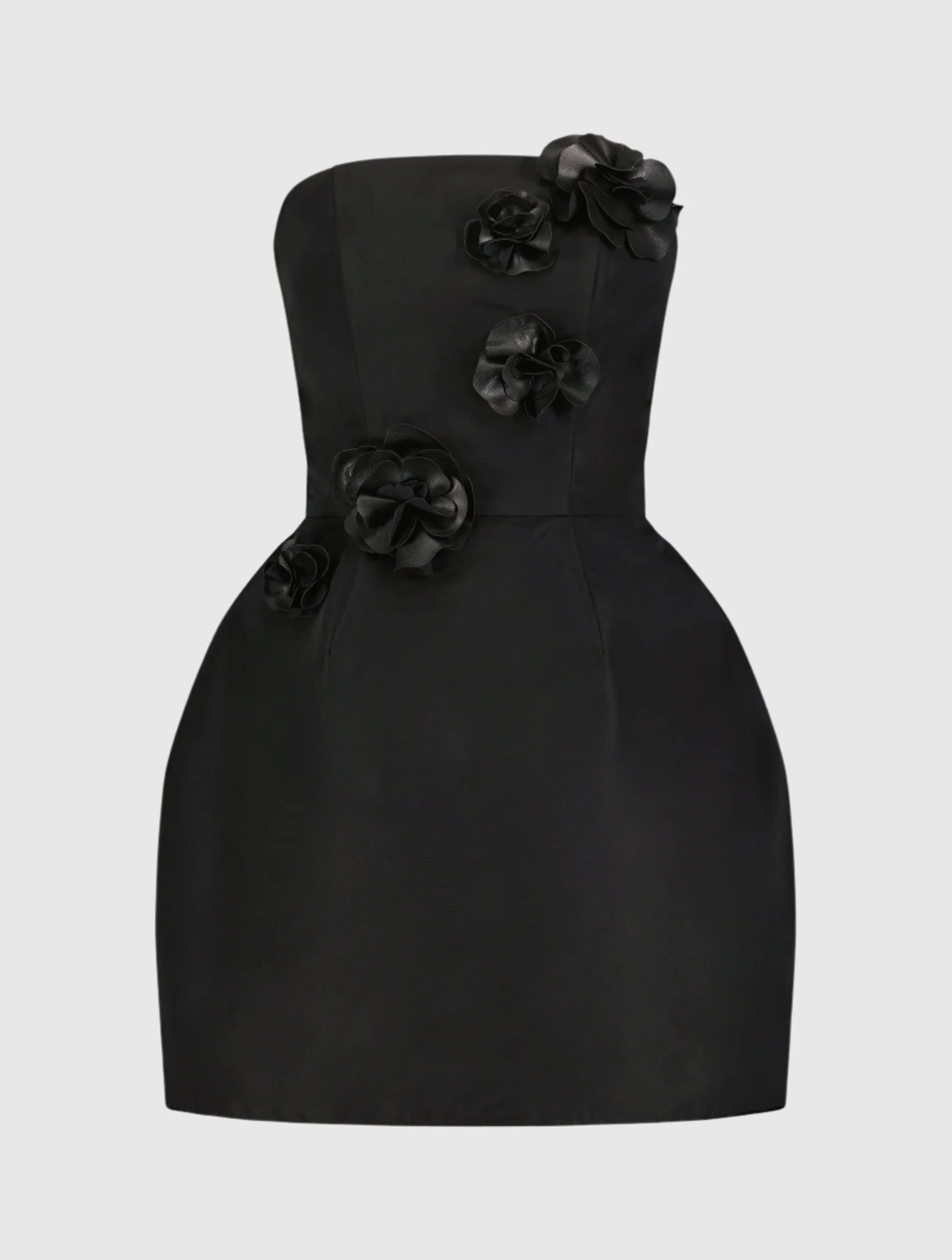 Black Strapless Faille Mini Dress With 3D Flower Detail sold by Mac Duggal product image thumbnail 2