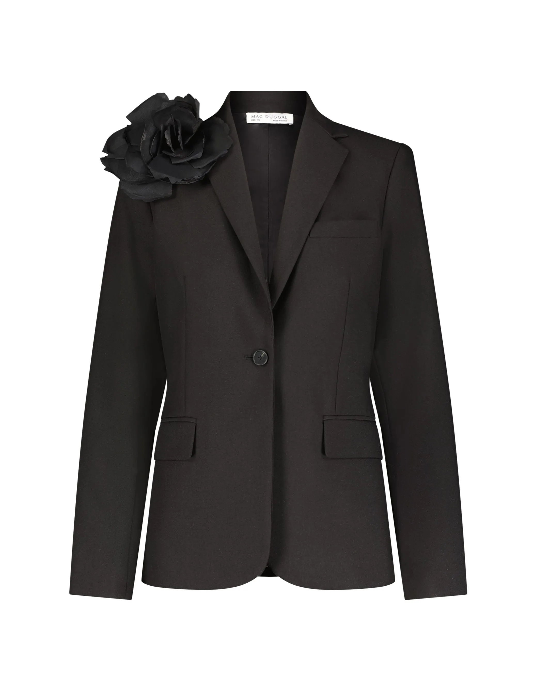 Black Classic Crepe Blazer Jacket With Flower - FINAL SALE sold by Mac Duggal product image thumbnail 2