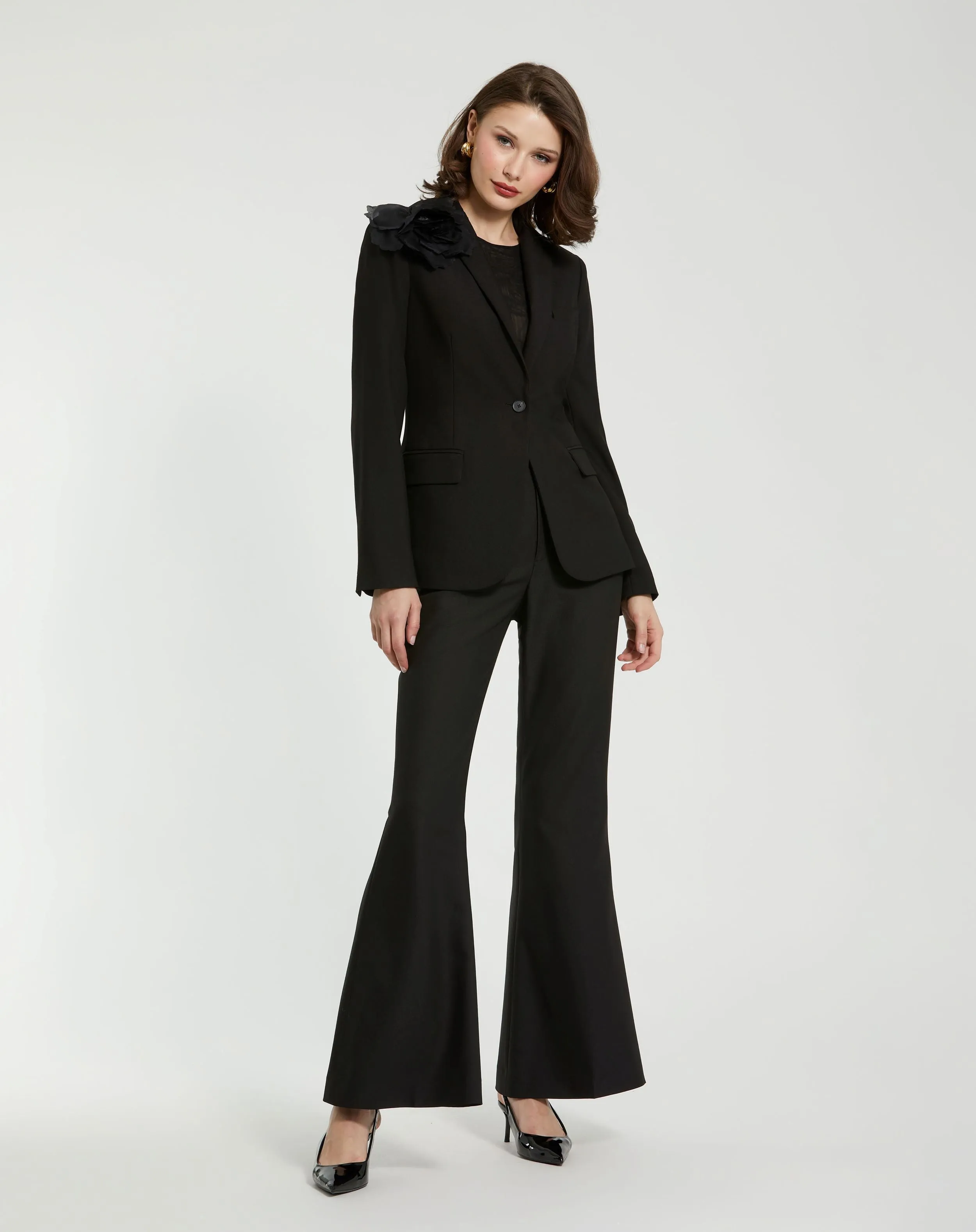 Black Classic Crepe Blazer Jacket With Flower - FINAL SALE sold by Mac Duggal product image thumbnail 4