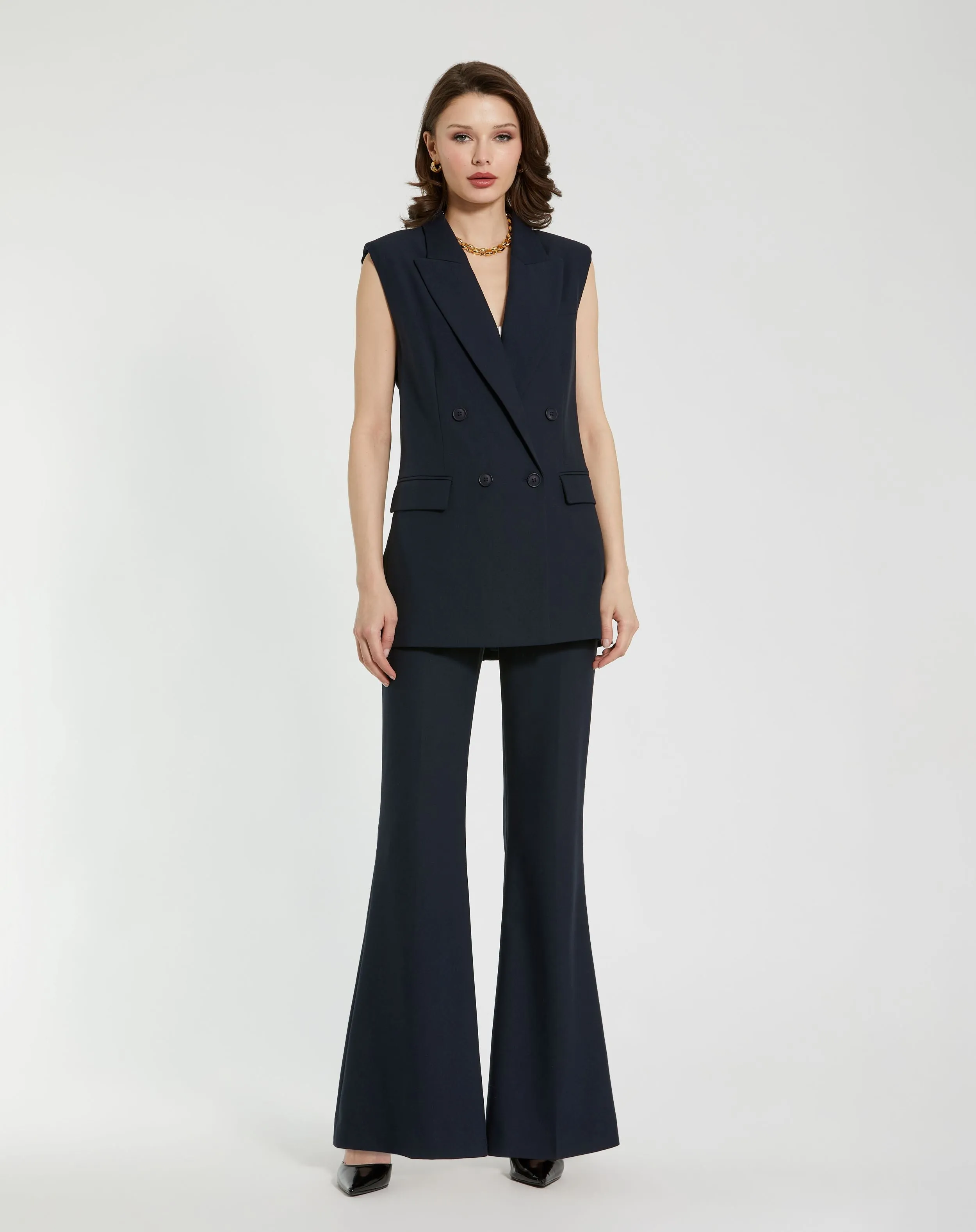 Navy Tailored Crepe Sleeveless Blazer Vest - FINAL SALE sold by Mac Duggal product image thumbnail 3