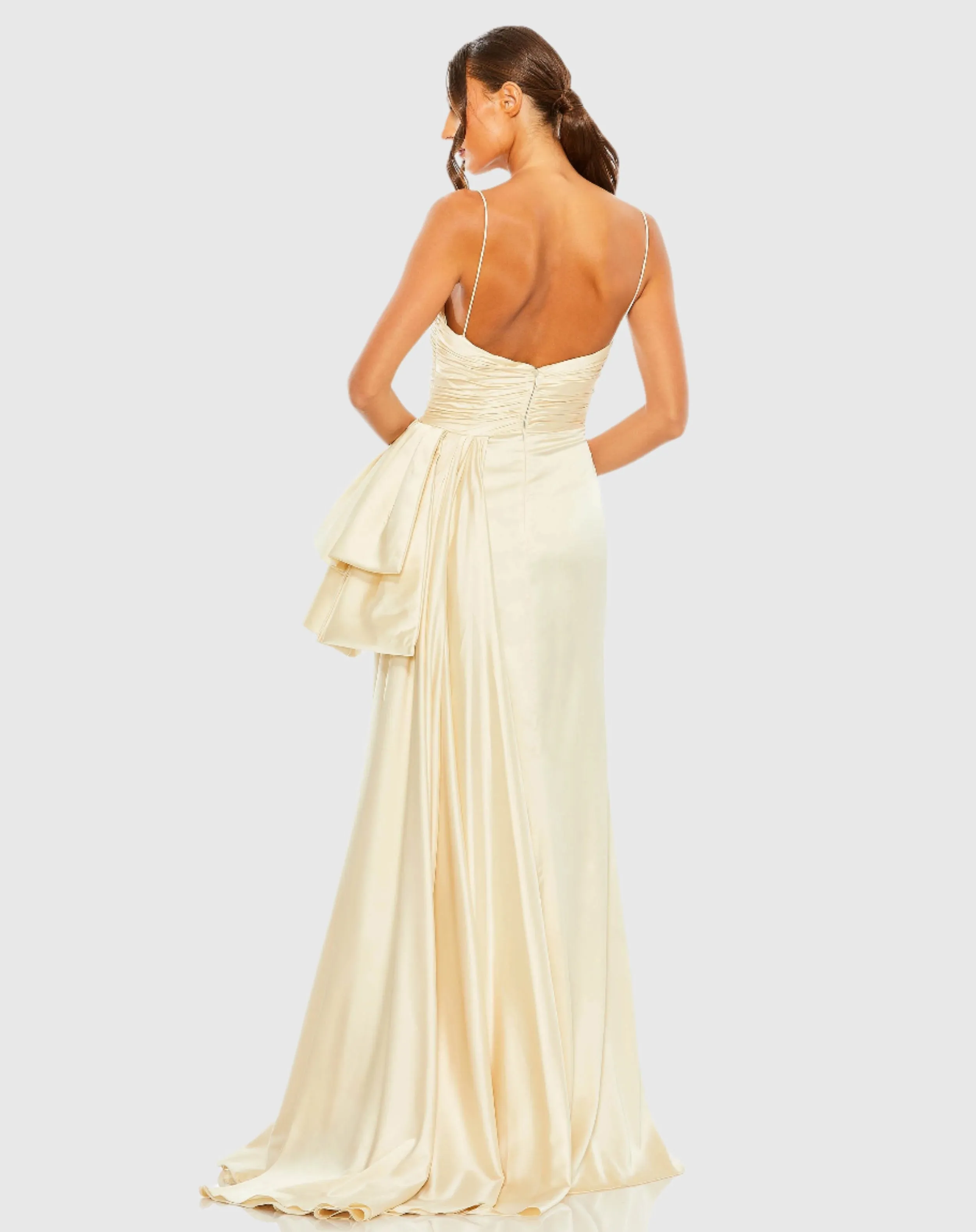 Beige Spaghetti Strap Cut Out Side Bow Gown sold by Mac Duggal product image thumbnail 3