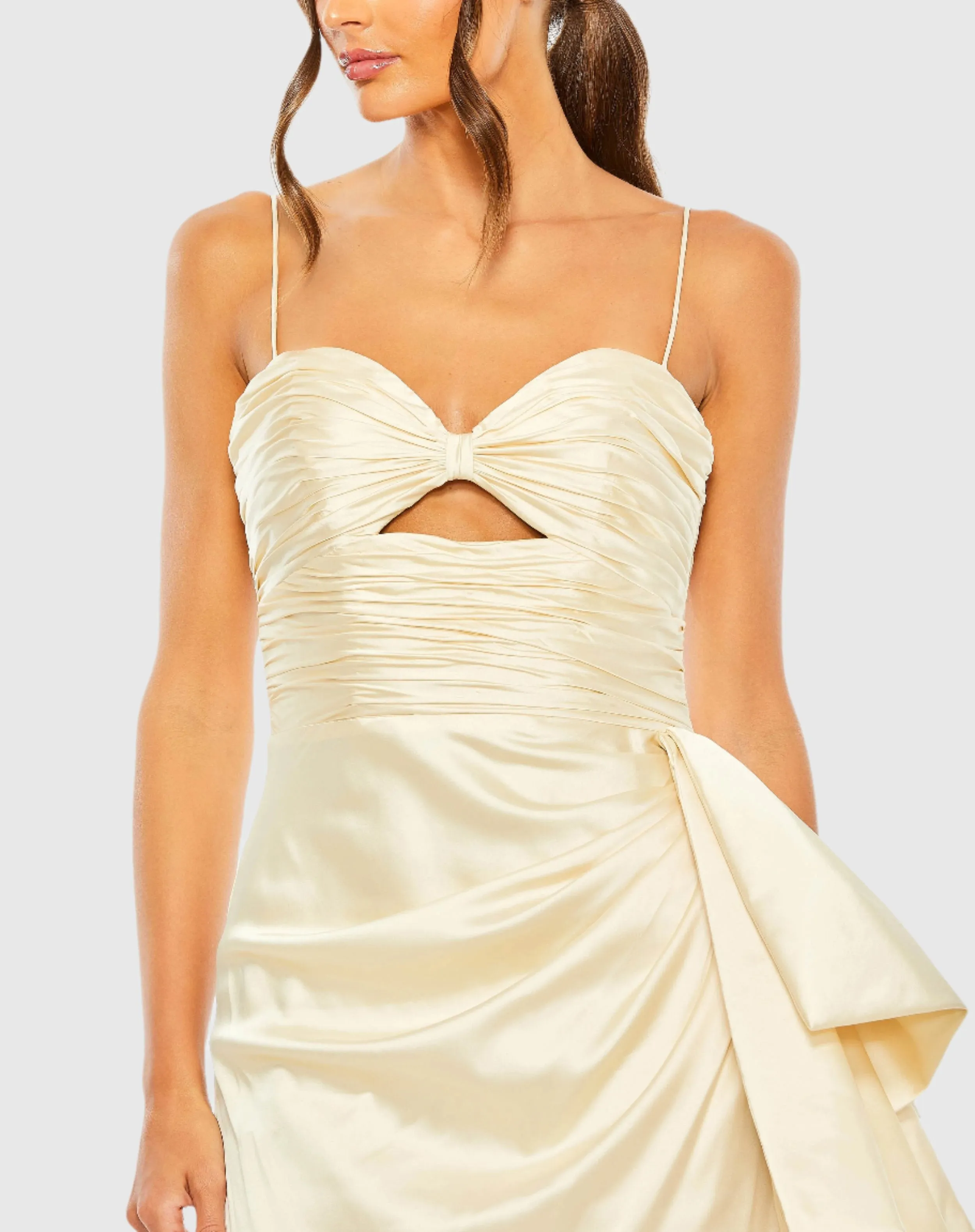 Beige Spaghetti Strap Cut Out Side Bow Gown sold by Mac Duggal product image thumbnail 2