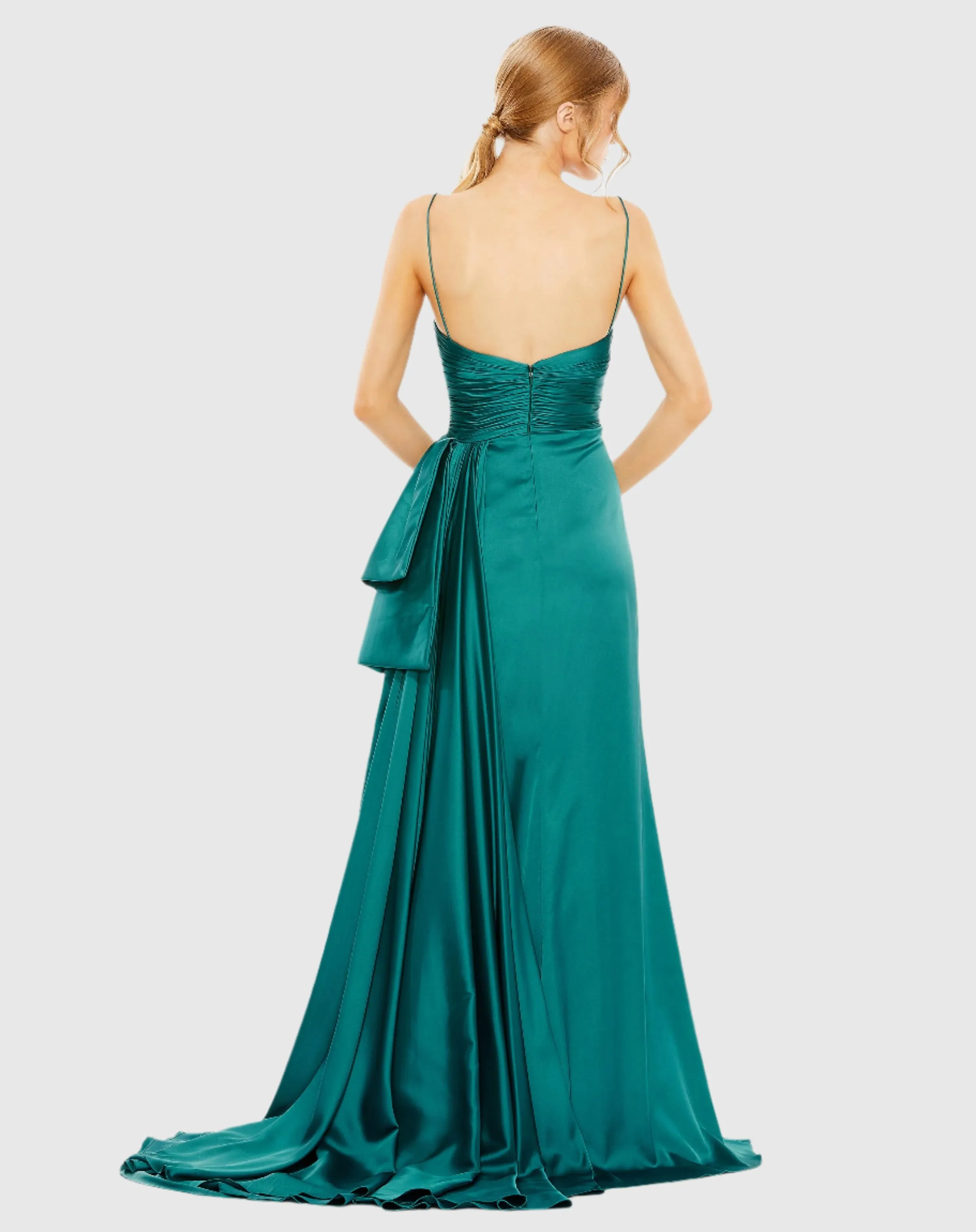 Green Spaghetti Strap Cut Out Side Bow Gown sold by Mac Duggal product image thumbnail 3