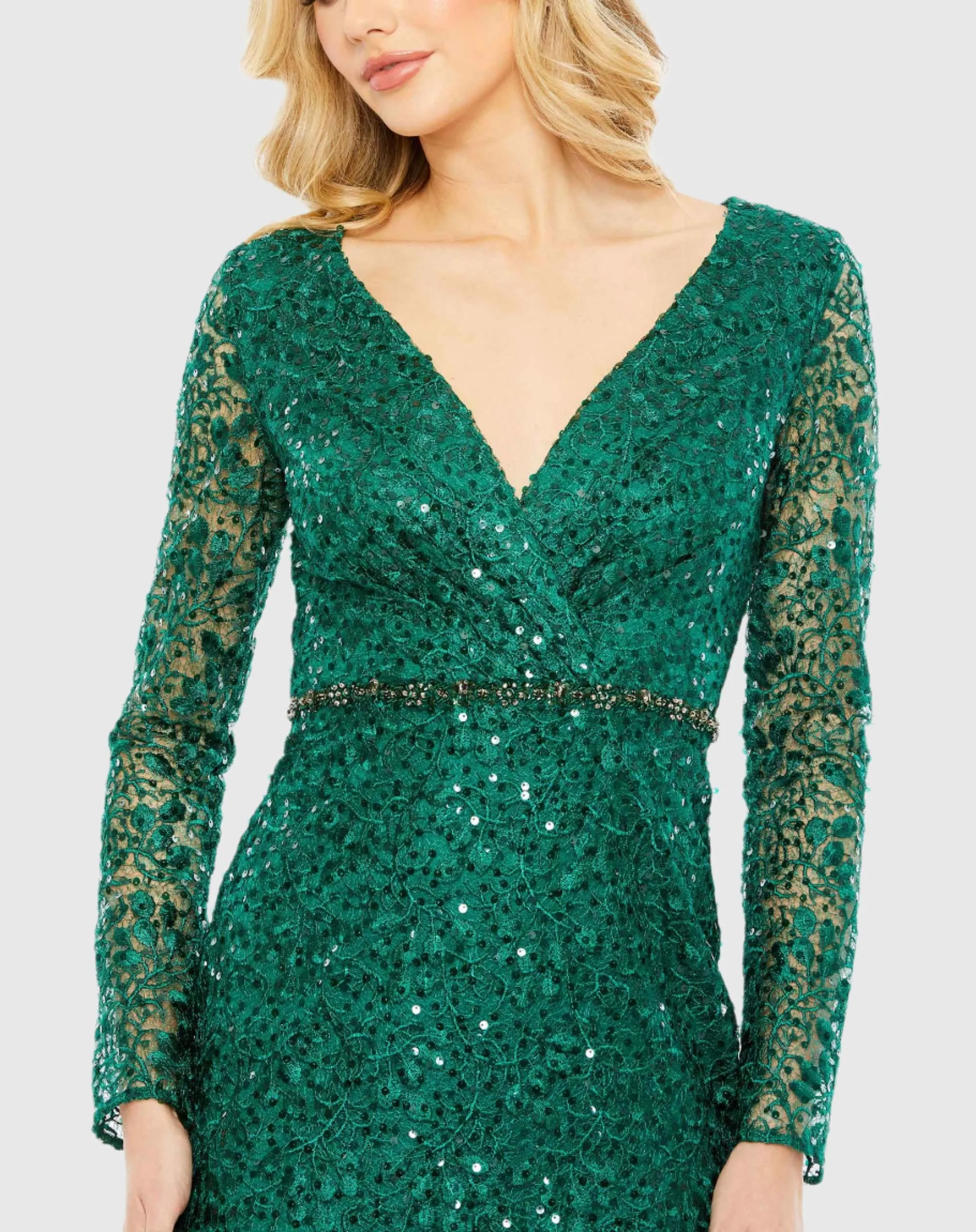 Green Embellished Wrap Over Long Sleeve Gown sold by Mac Duggal product image thumbnail 2
