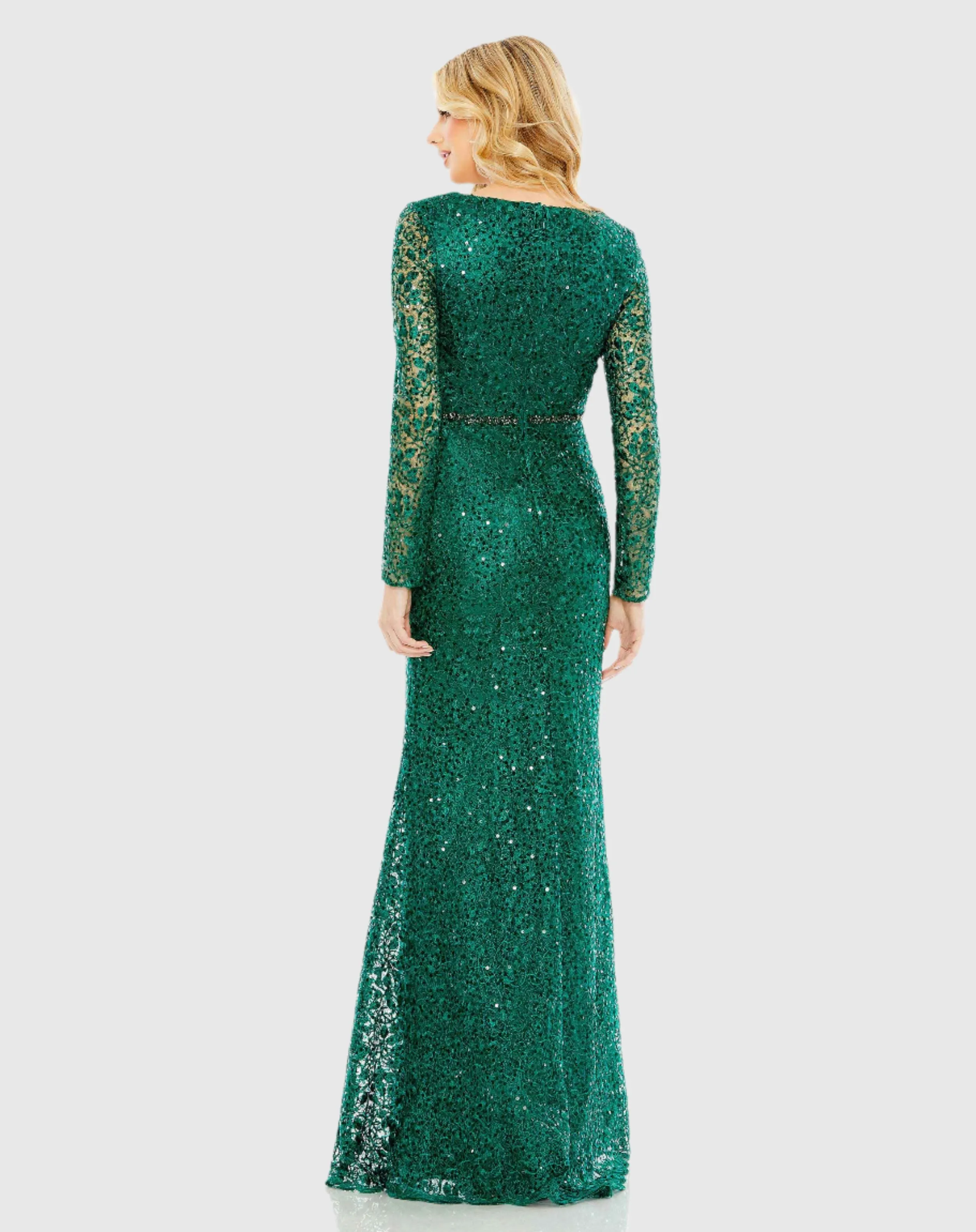 Green Embellished Wrap Over Long Sleeve Gown sold by Mac Duggal product image thumbnail 3