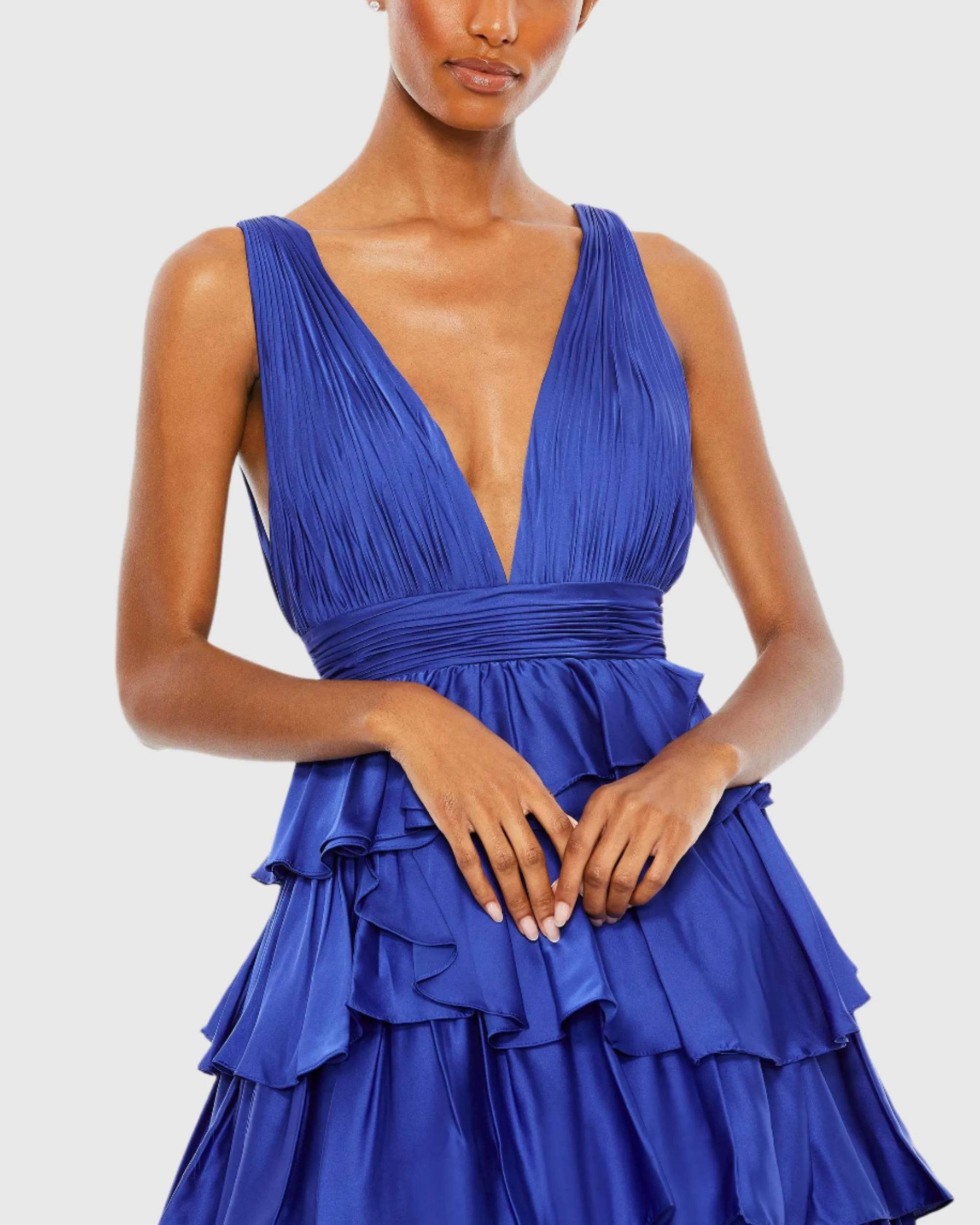 Blue Ruffle Tiered Pleated Sleeveless V Neck Gown sold by Mac Duggal product image thumbnail 2