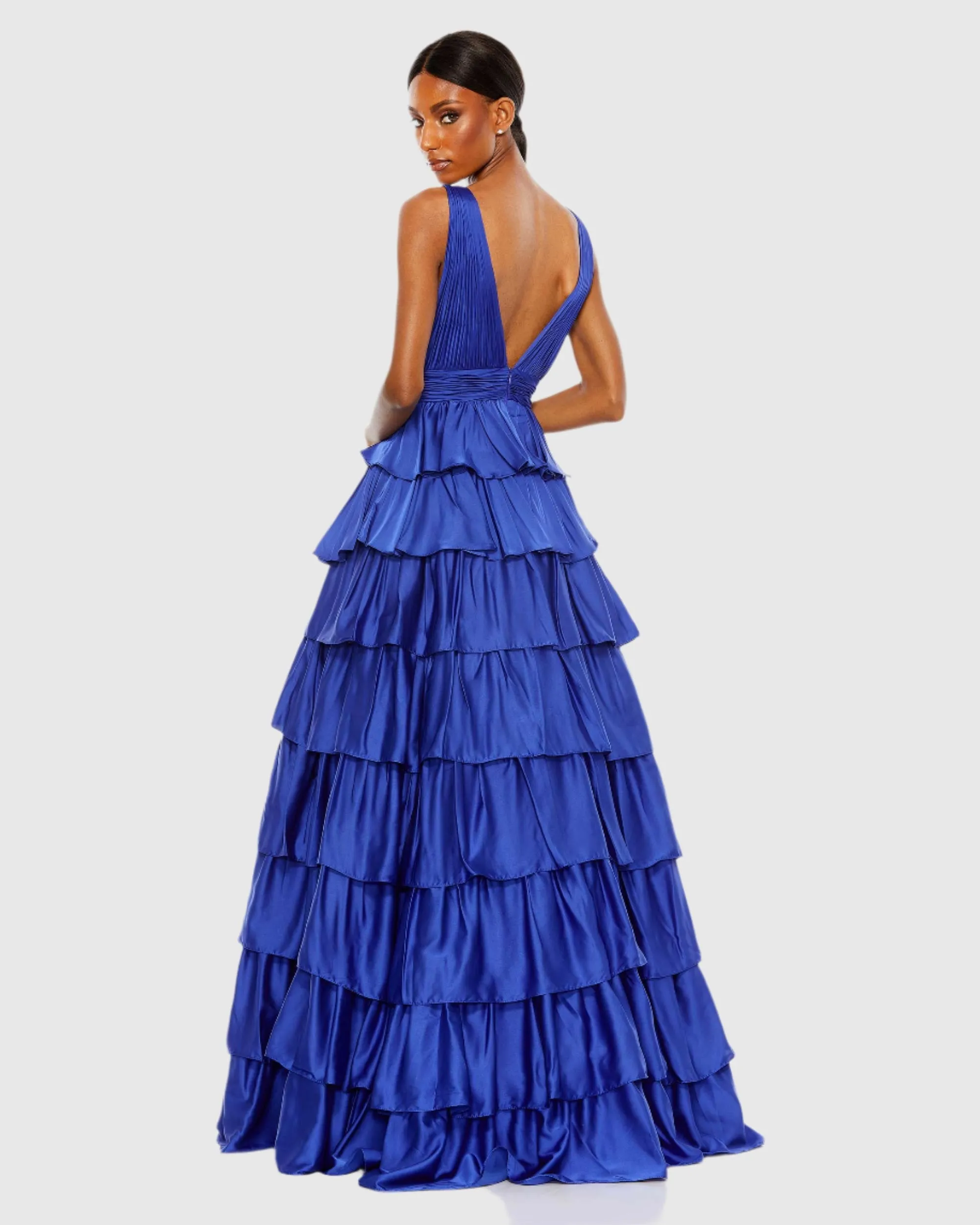 Blue Ruffle Tiered Pleated Sleeveless V Neck Gown sold by Mac Duggal product image thumbnail 4
