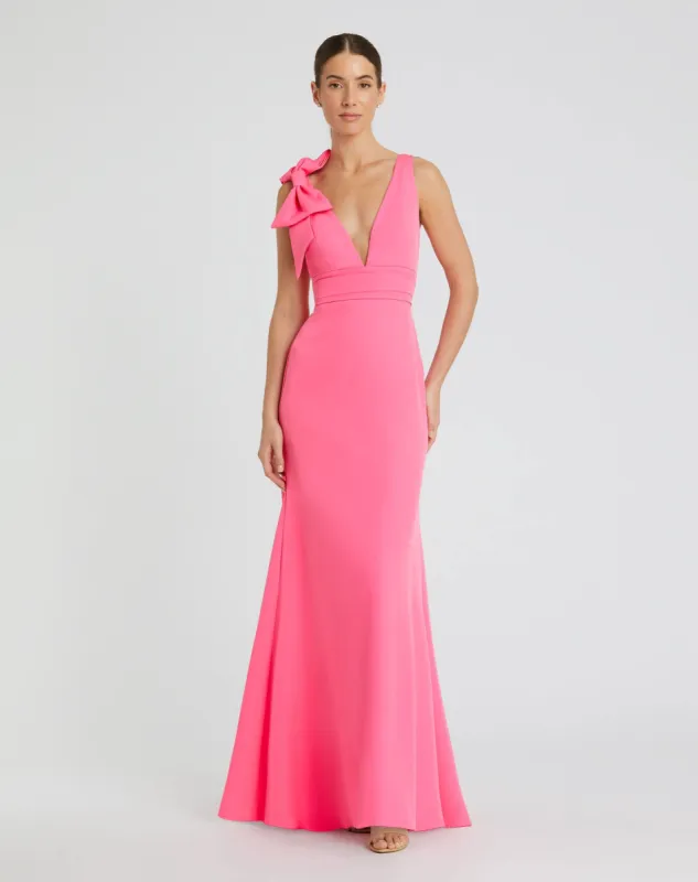 Pink Sleeveless V Neck Bow Detail Mermaid Gown sold by Mac Duggal