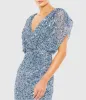 Blue Draped Sleeve V Neck Gown sold by Mac Duggal
