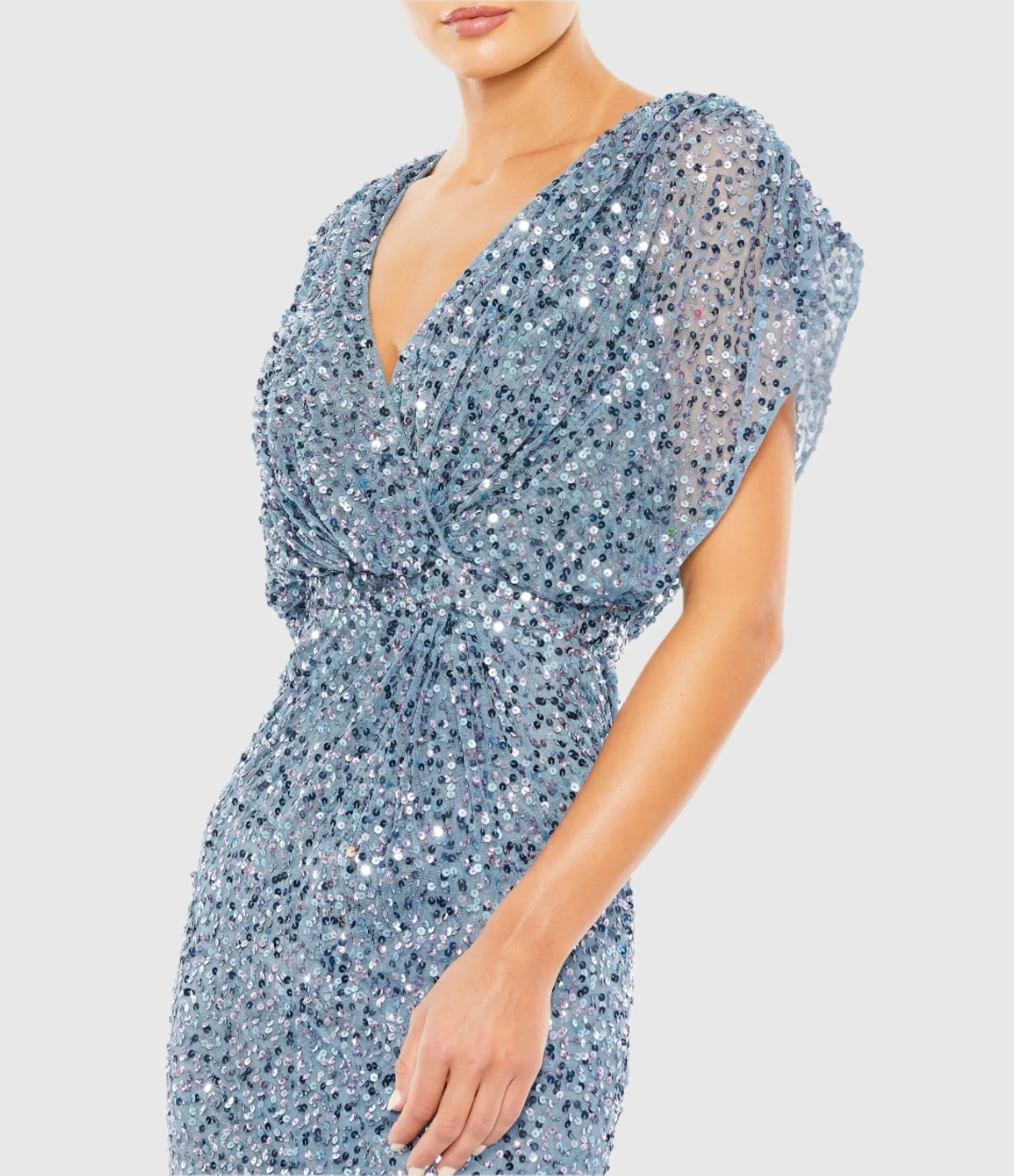 Blue Draped Sleeve V Neck Gown sold by Mac Duggal product image thumbnail 2