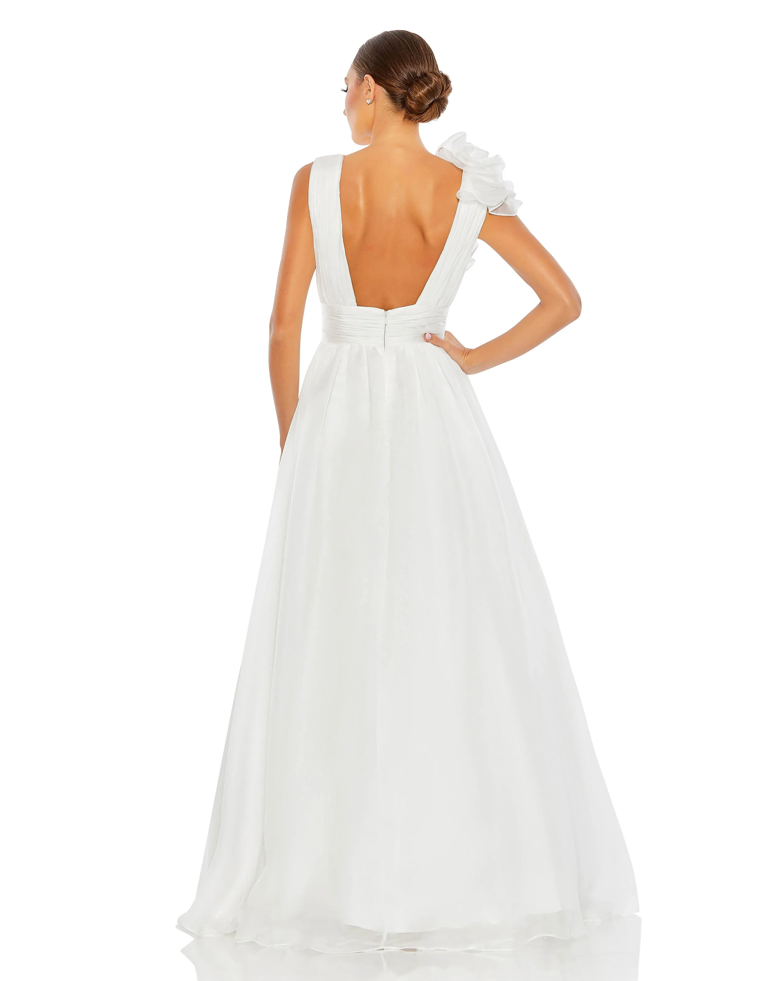 White Ruffle Shoulder V-Neck Chiffon Gown sold by Mac Duggal product image thumbnail 3
