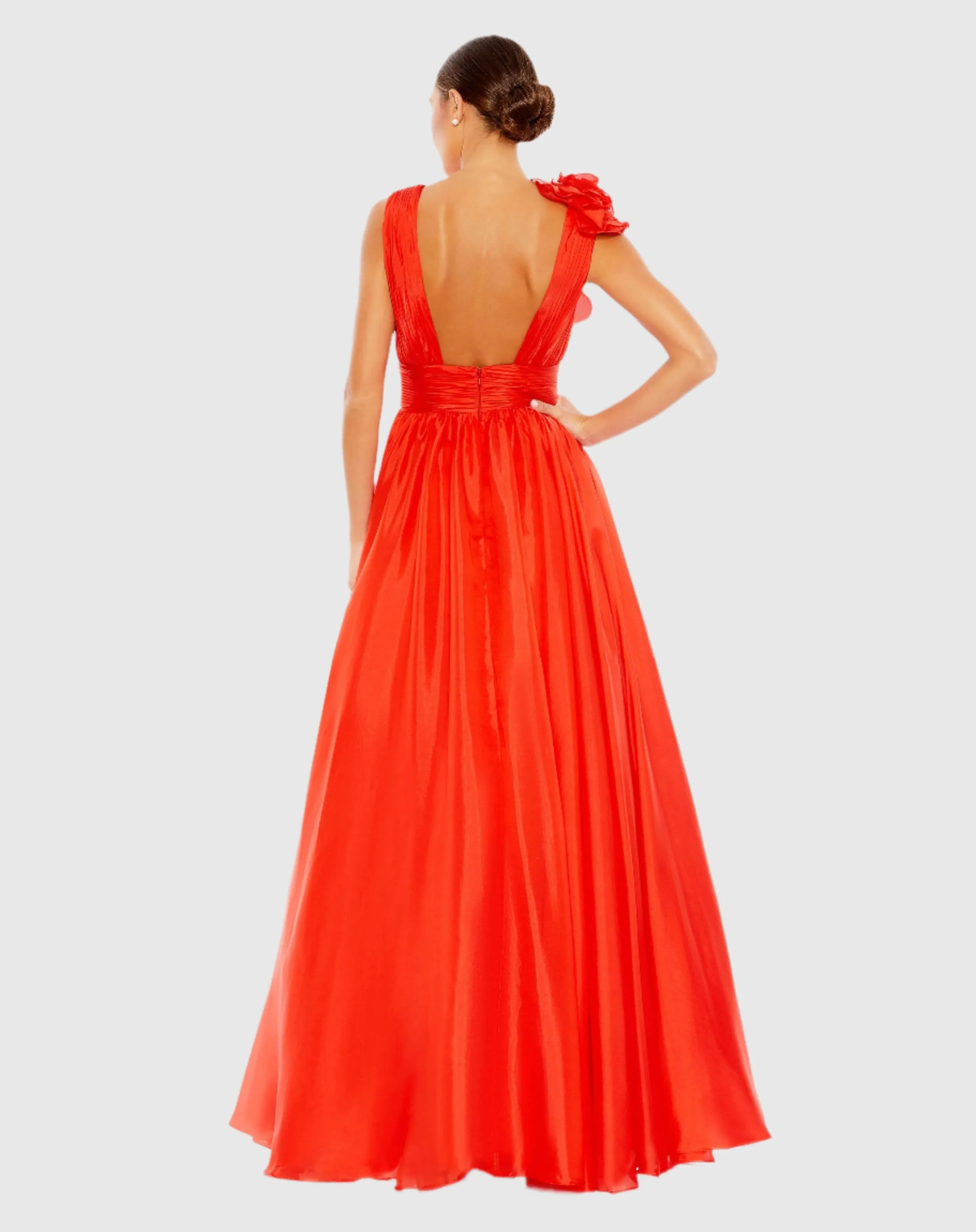 Red Ruffle Shoulder V-Neck Chiffon Gown sold by Mac Duggal product image thumbnail 3