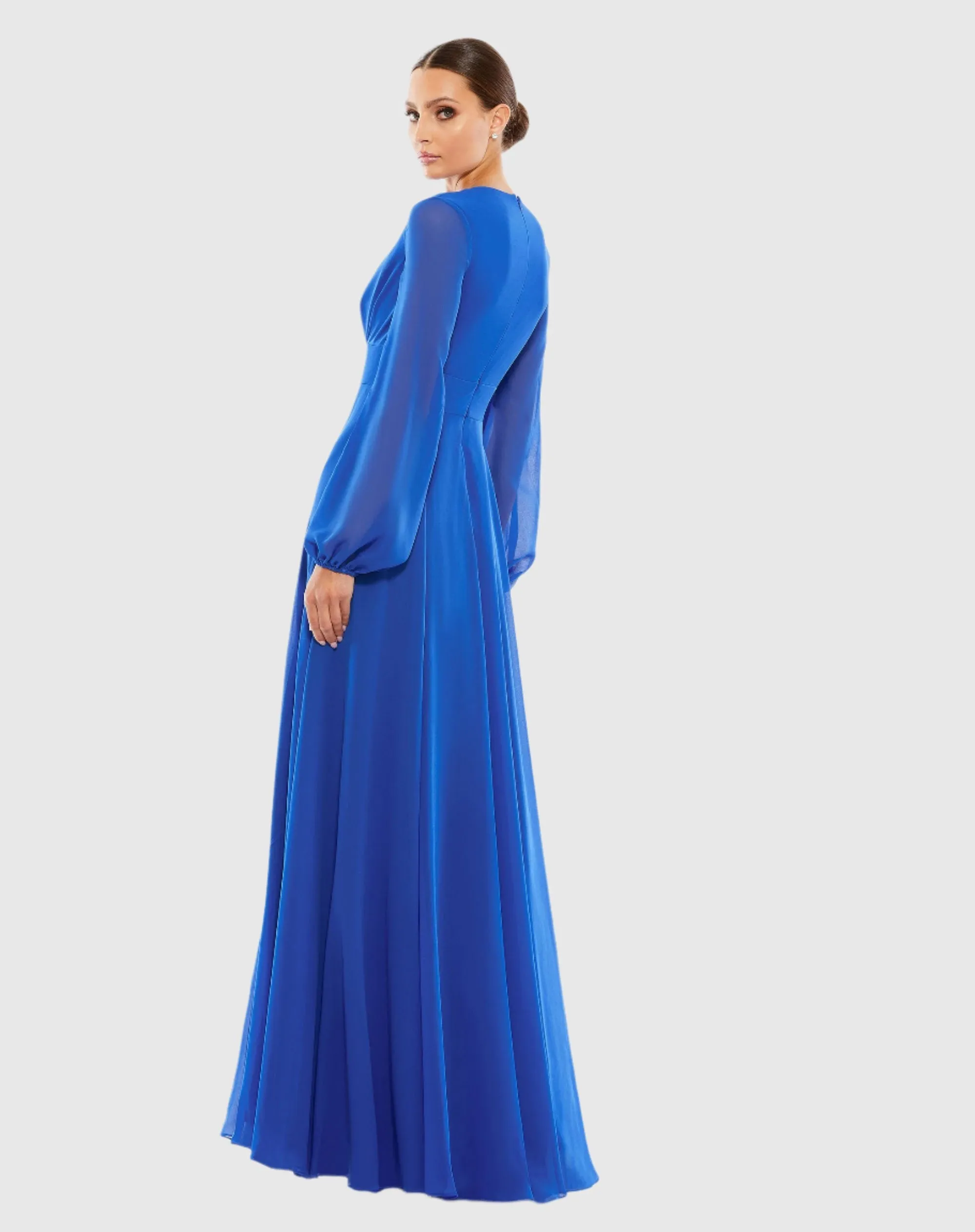 Blue V-Neck Illusion Long Sleeve Chiffon Gown sold by Mac Duggal product image thumbnail 4