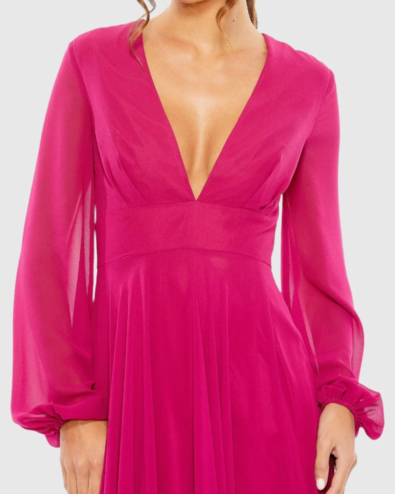 Purple V-Neck Illusion Long Sleeve Chiffon Gown sold by Mac Duggal product image thumbnail 2