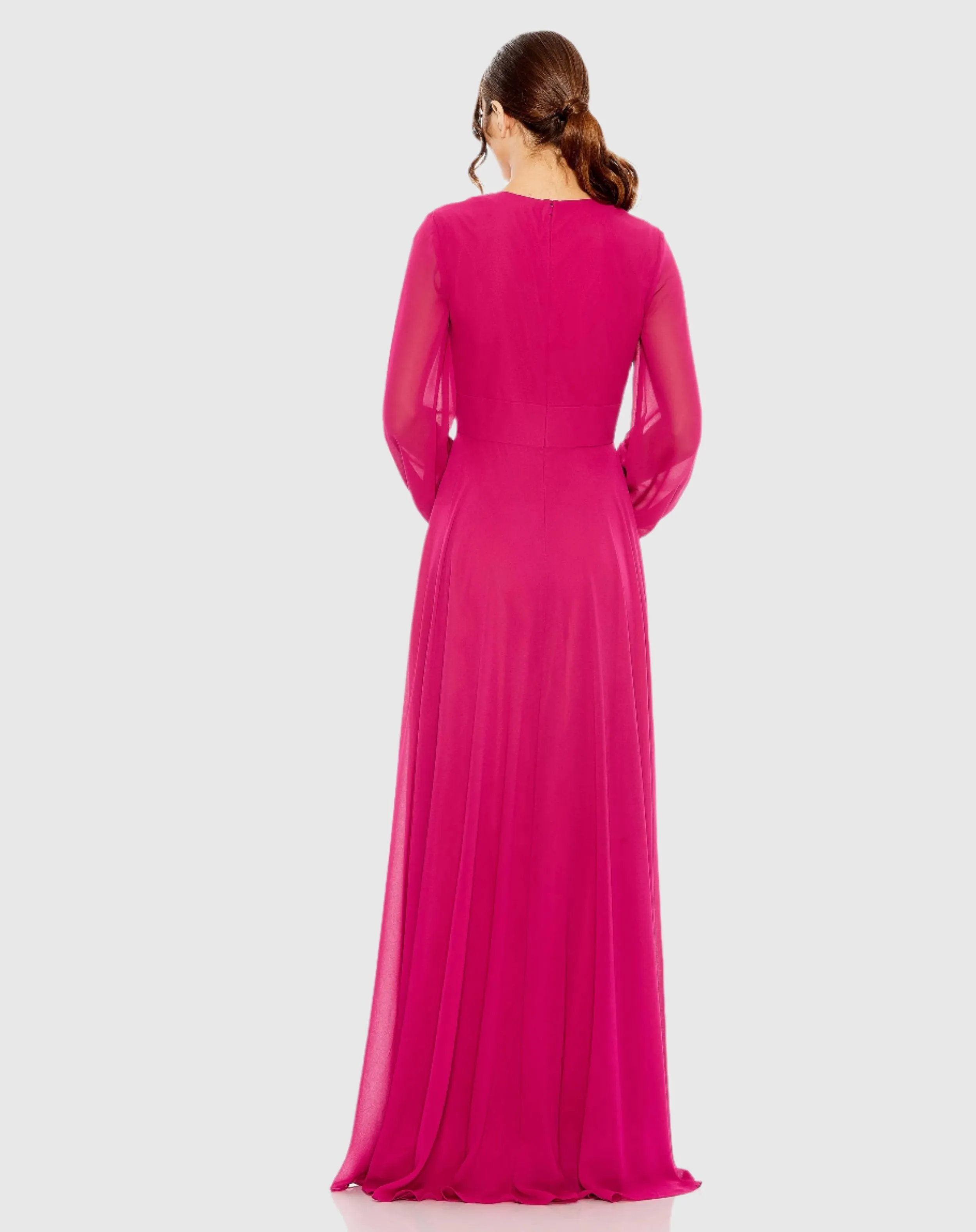 Purple V-Neck Illusion Long Sleeve Chiffon Gown sold by Mac Duggal product image thumbnail 3