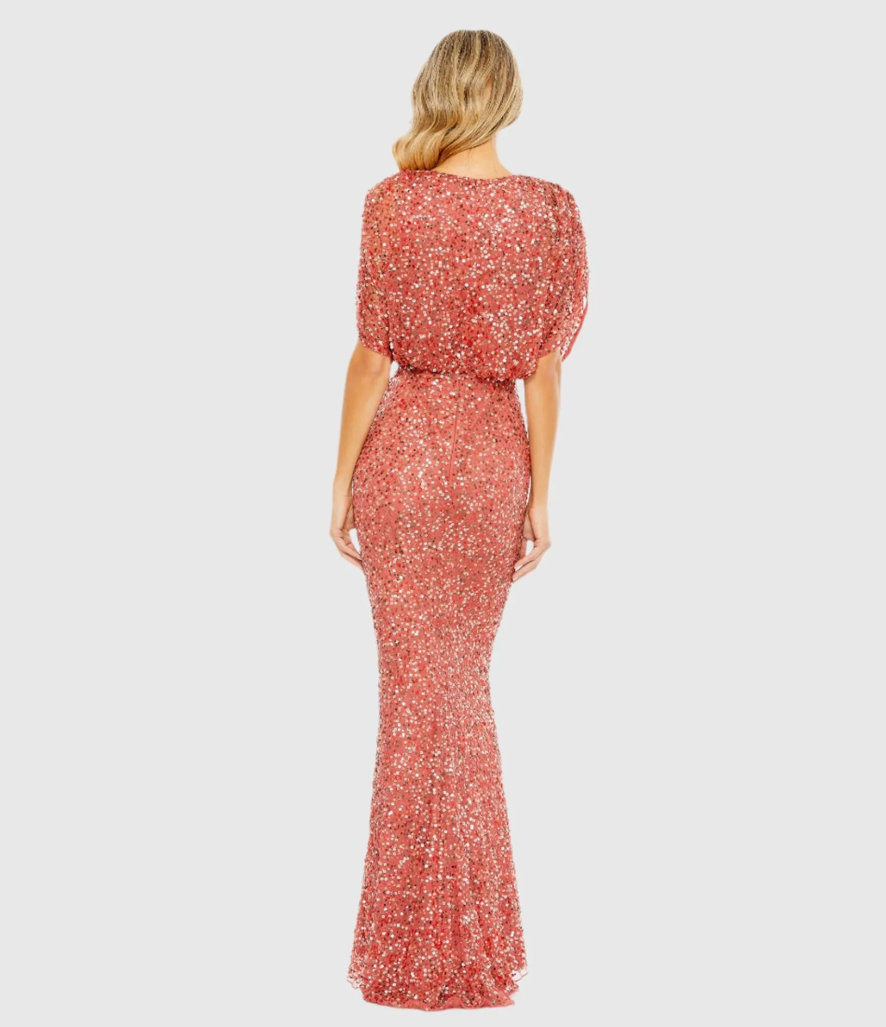 Red Draped Sleeve V Neck Gown sold by Mac Duggal product image thumbnail 3