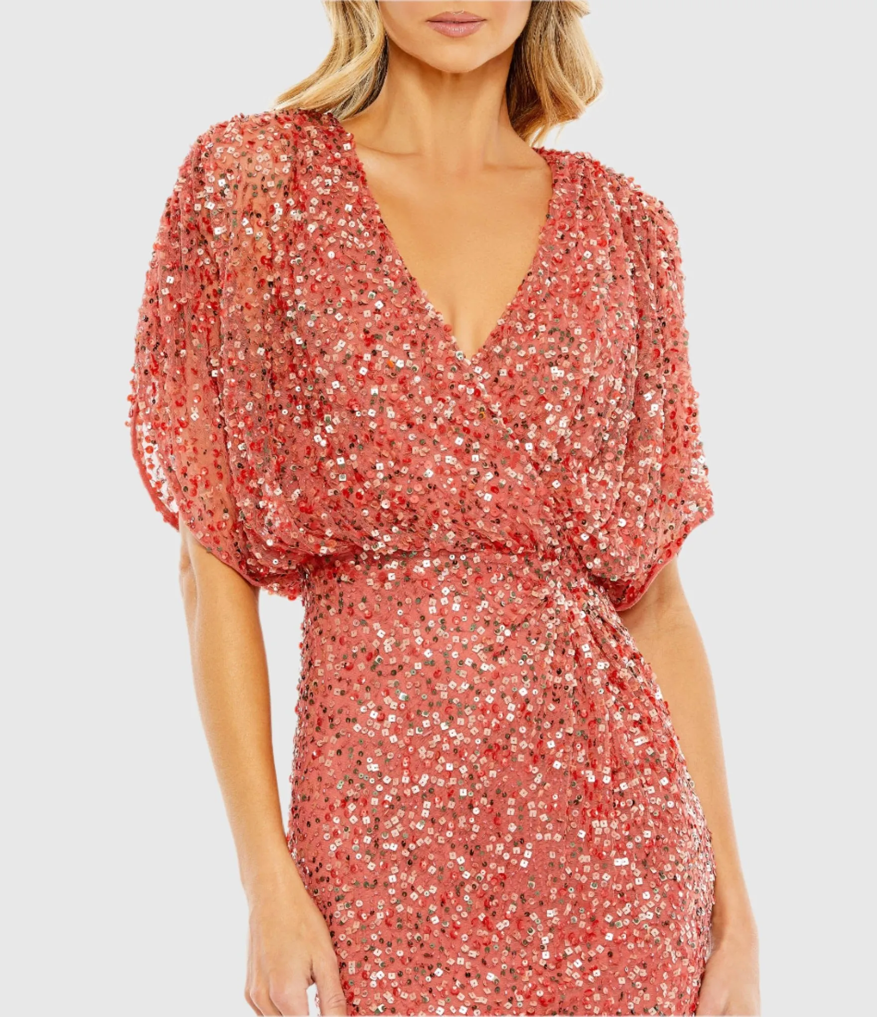 Red Draped Sleeve V Neck Gown sold by Mac Duggal product image thumbnail 2