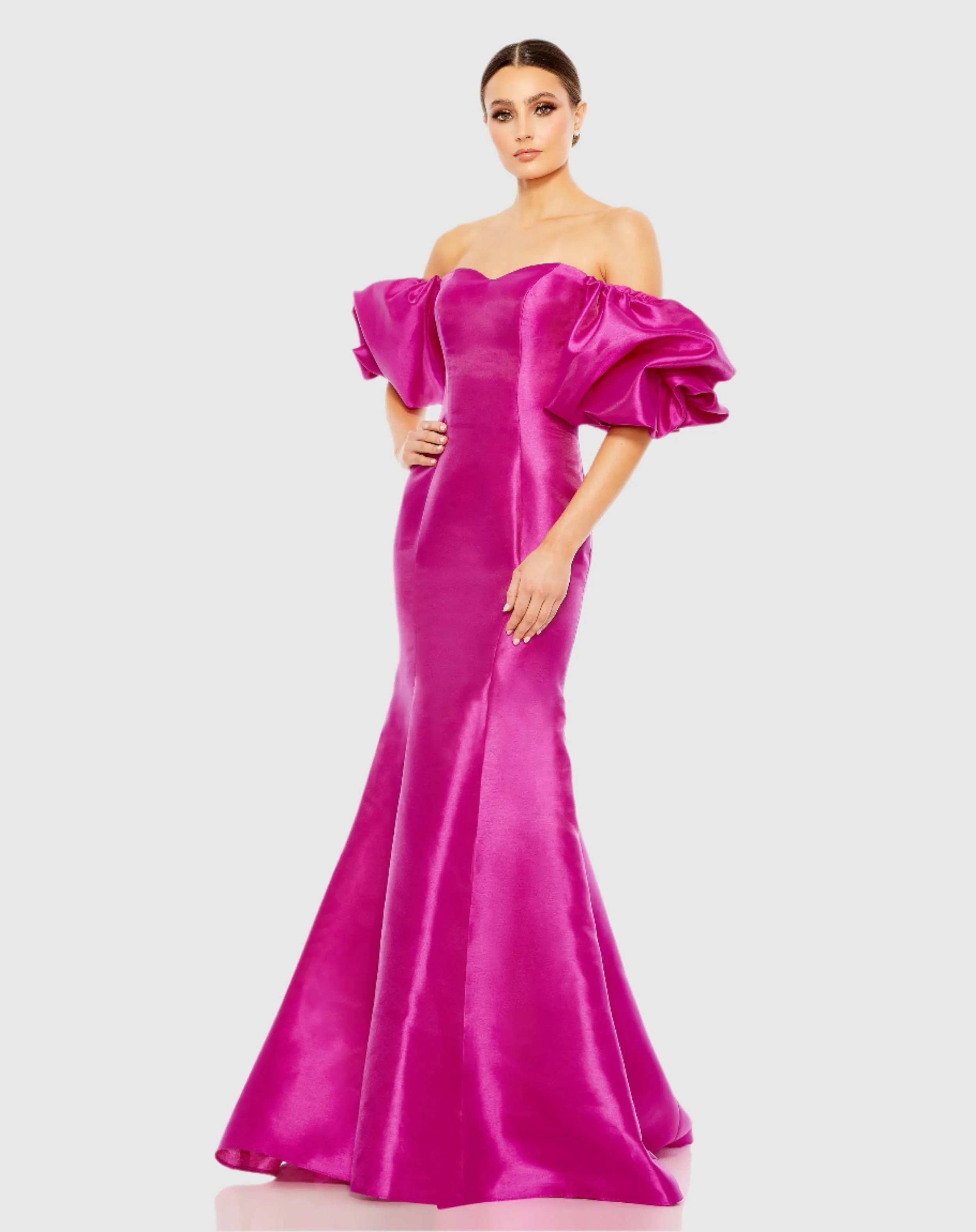 Pink Sweetheart Off The Shoulder Puff Sleeve Gown sold by Mac Duggal