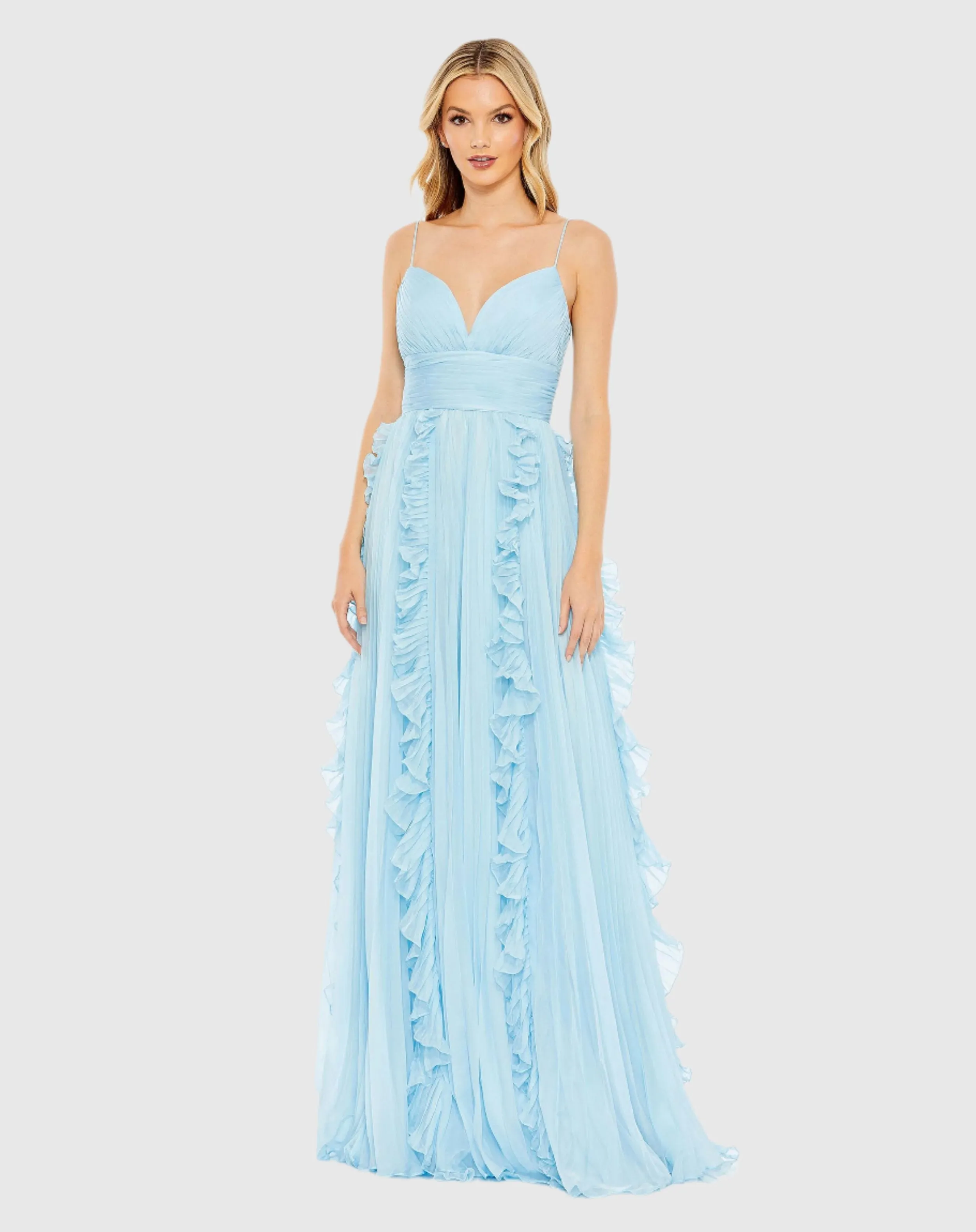 Blue Pleated Sleeveless Flowy Gown sold by Mac Duggal