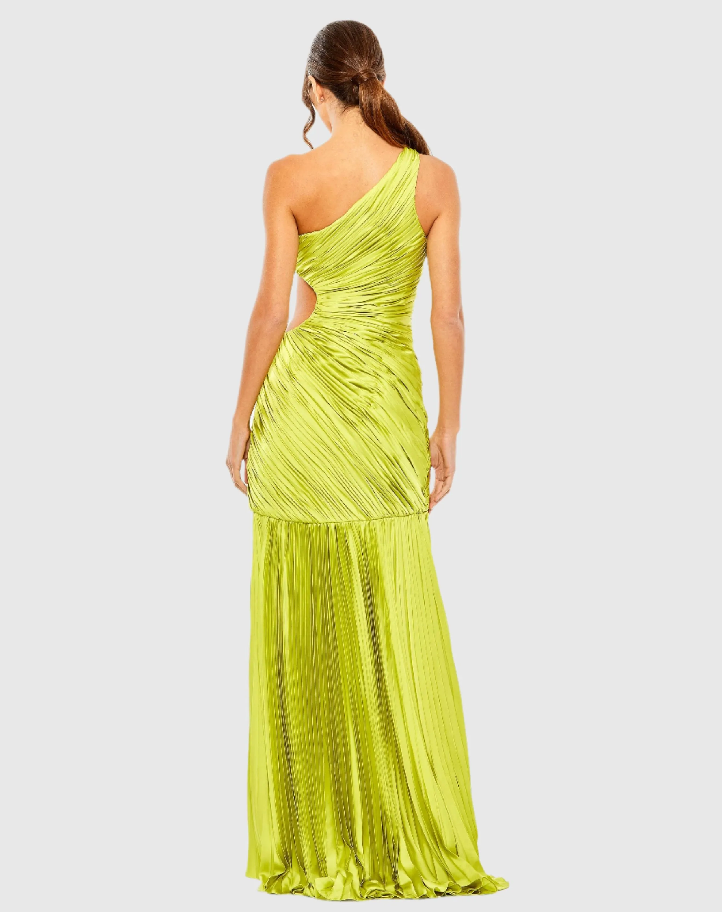 Green Side Cut-Out One-Shoulder Pleated Gown sold by Mac Duggal product image thumbnail 3