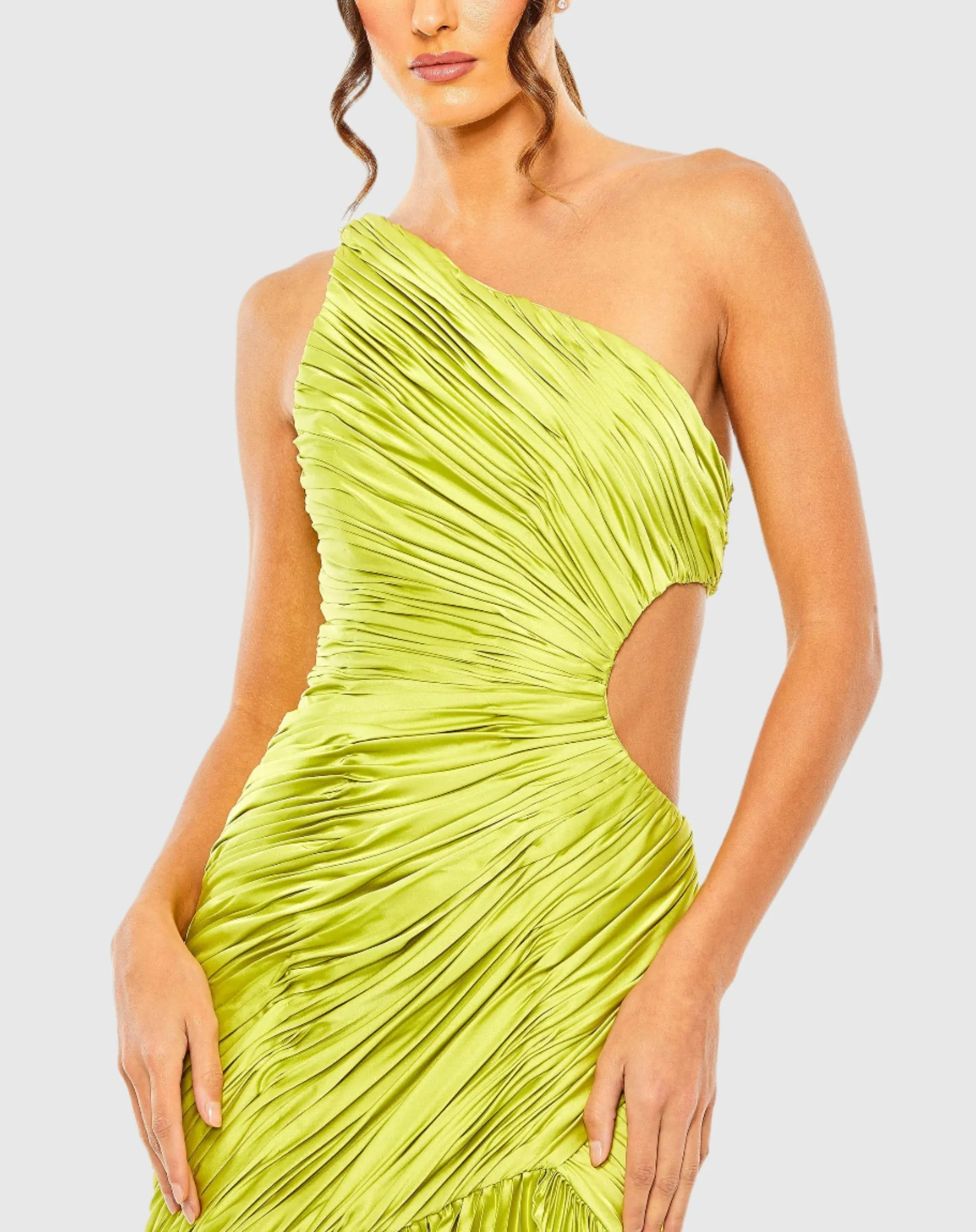 Green Side Cut-Out One-Shoulder Pleated Gown sold by Mac Duggal product image thumbnail 2