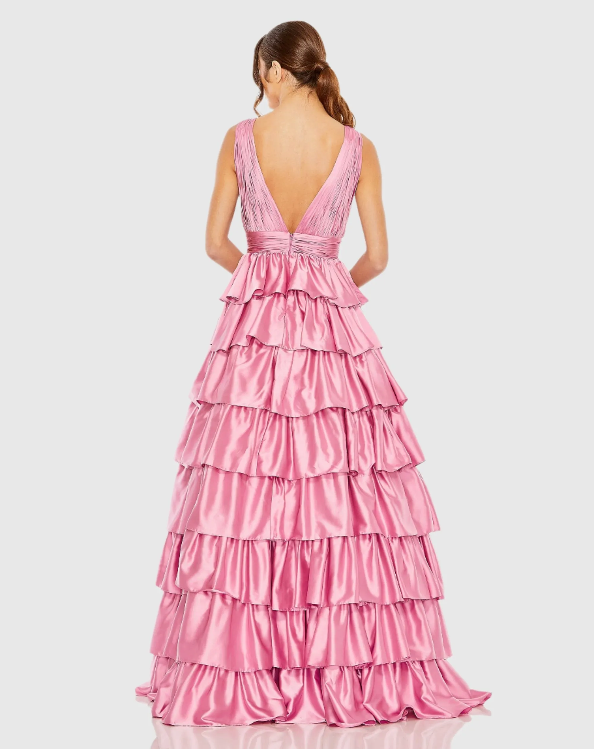 Pink Ruffle Tiered Pleated Sleeveless V Neck Gown sold by Mac Duggal product image thumbnail 3