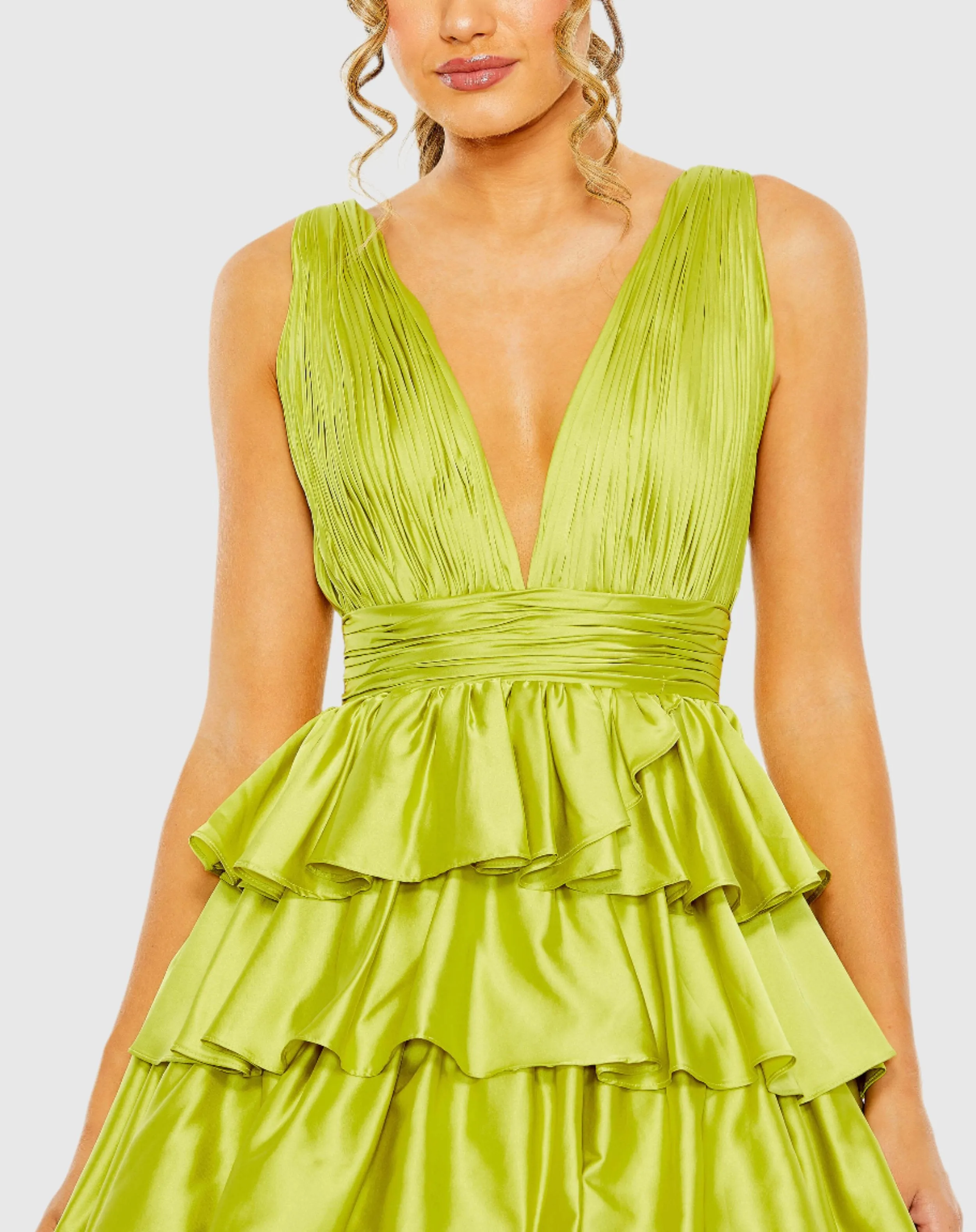 Green Ruffle Tiered Pleated Sleeveless V Neck Gown sold by Mac Duggal product image thumbnail 2
