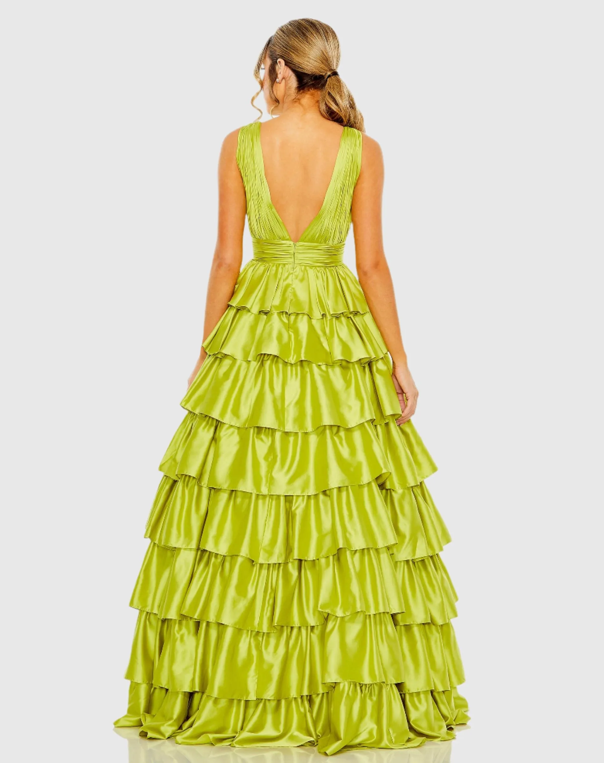 Green Ruffle Tiered Pleated Sleeveless V Neck Gown sold by Mac Duggal product image thumbnail 3