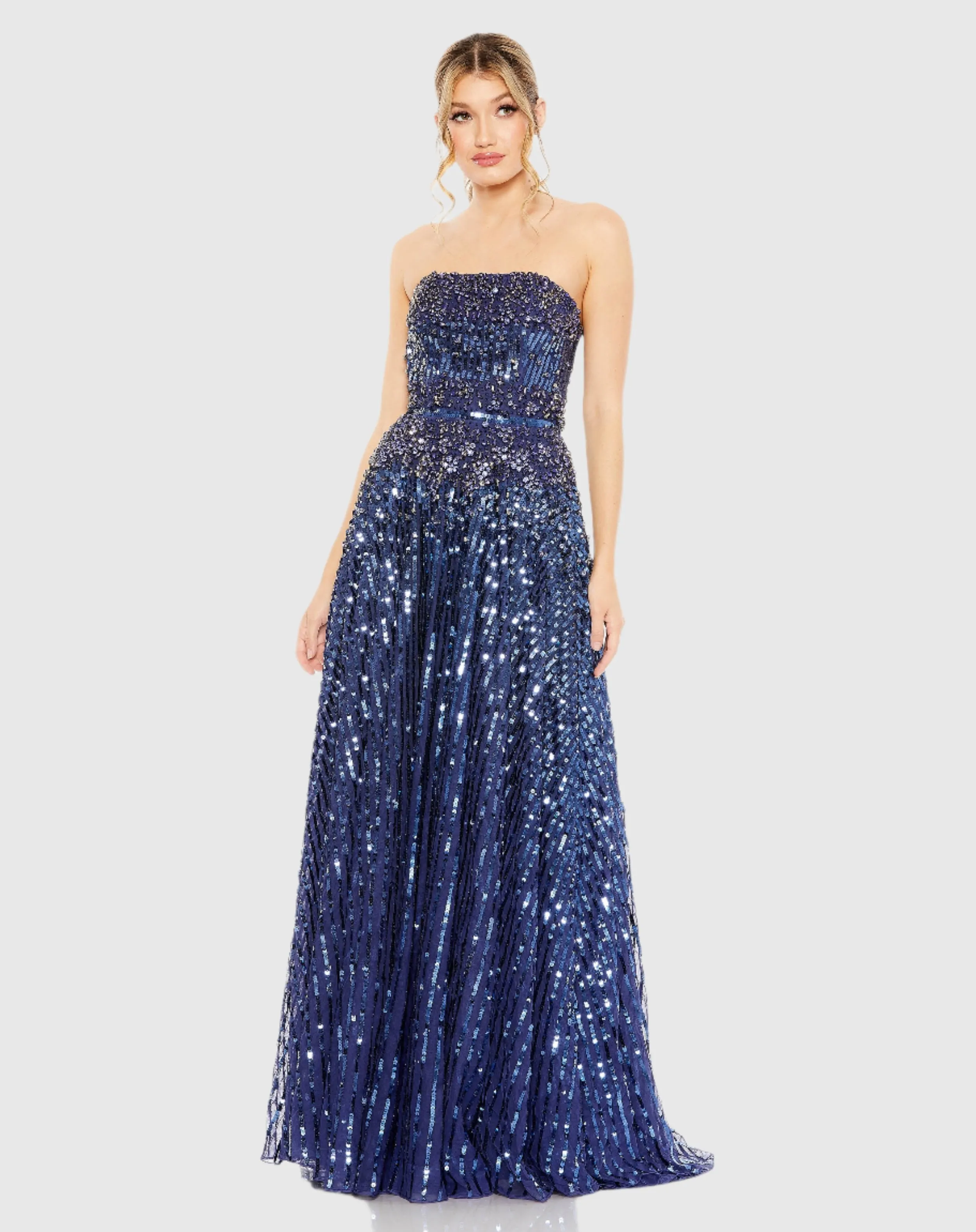 Navy Strapless Hand Embellished Beaded A Line Gown - FINAL SALE sold by Mac Duggal