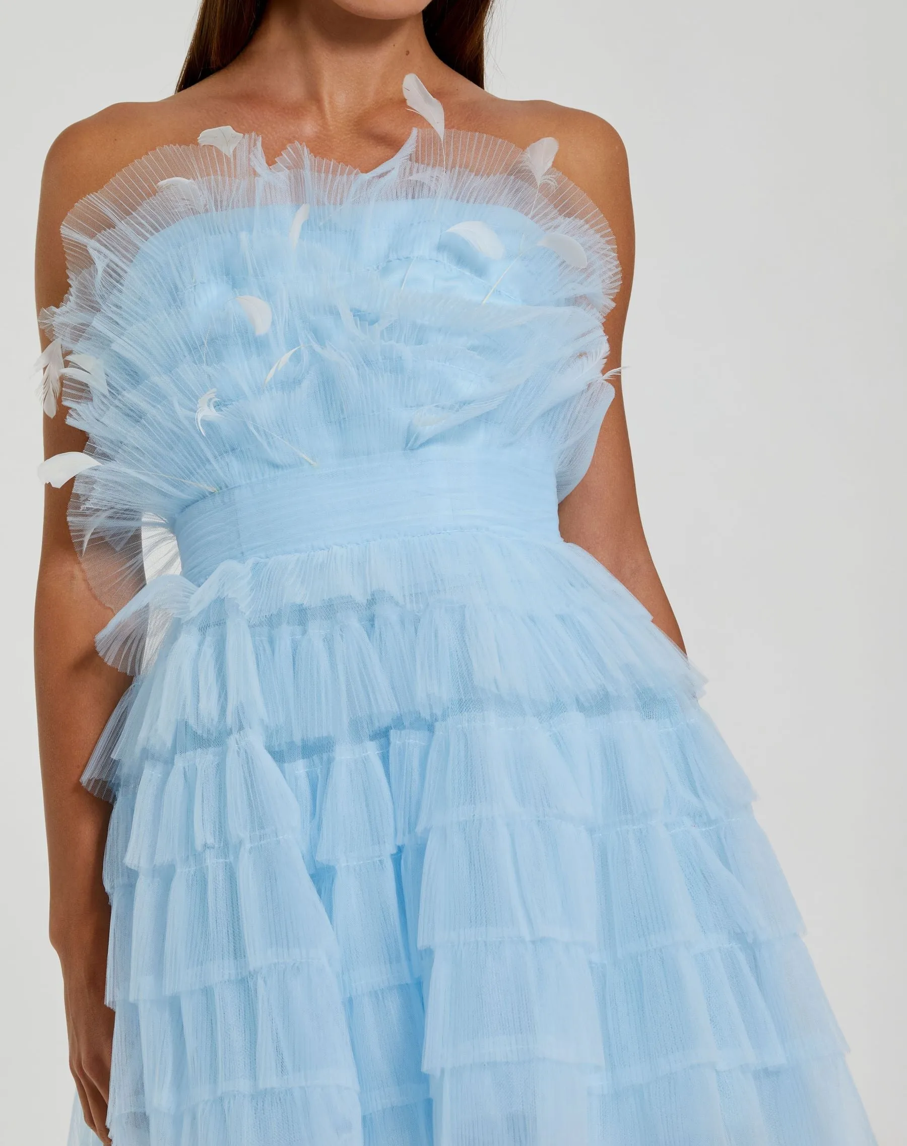 Blue Feathered Strapless Tulle Fit and Flare Dress - FINAL SALE sold by Mac Duggal product image thumbnail 2