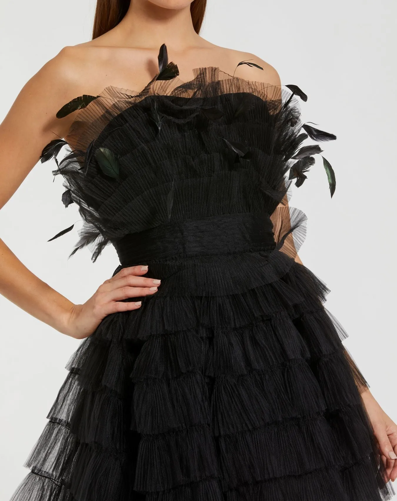 Black Feathered Strapless Tulle Fit and Flare Dress - FINAL SALE sold by Mac Duggal product image thumbnail 2