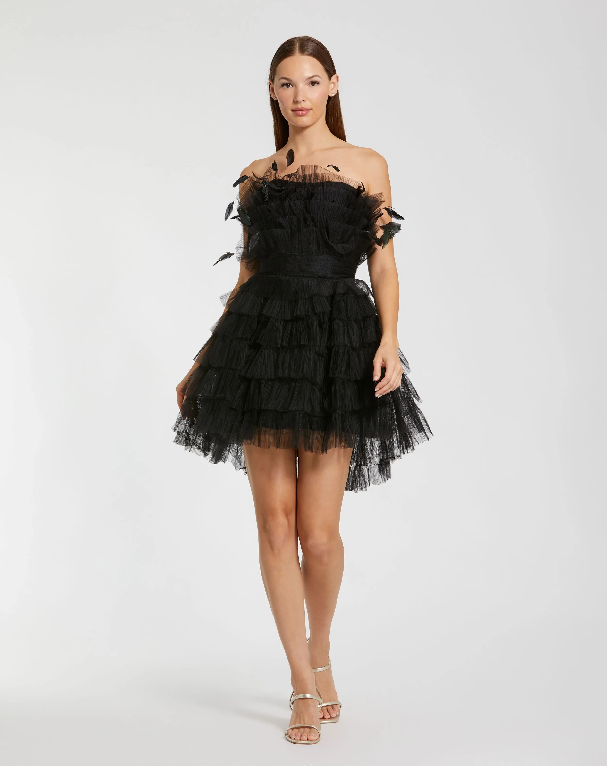 Black Feathered Strapless Tulle Fit and Flare Dress - FINAL SALE sold by Mac Duggal