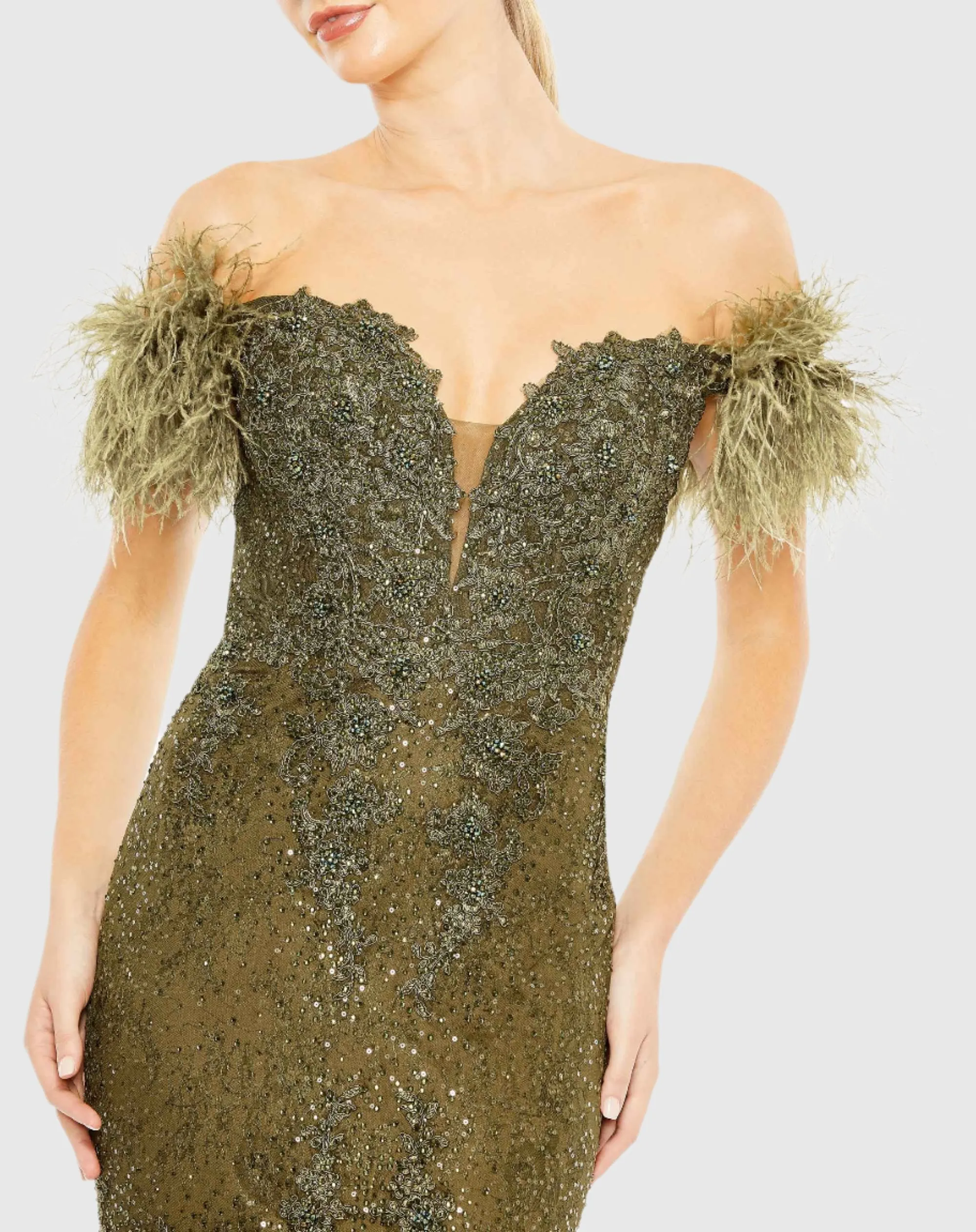 Green Feathered Crystal Embellished Sleeveless Gown sold by Mac Duggal product image thumbnail 2