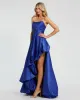 Blue Strapless Ruched High Low Gown sold by Mac Duggal