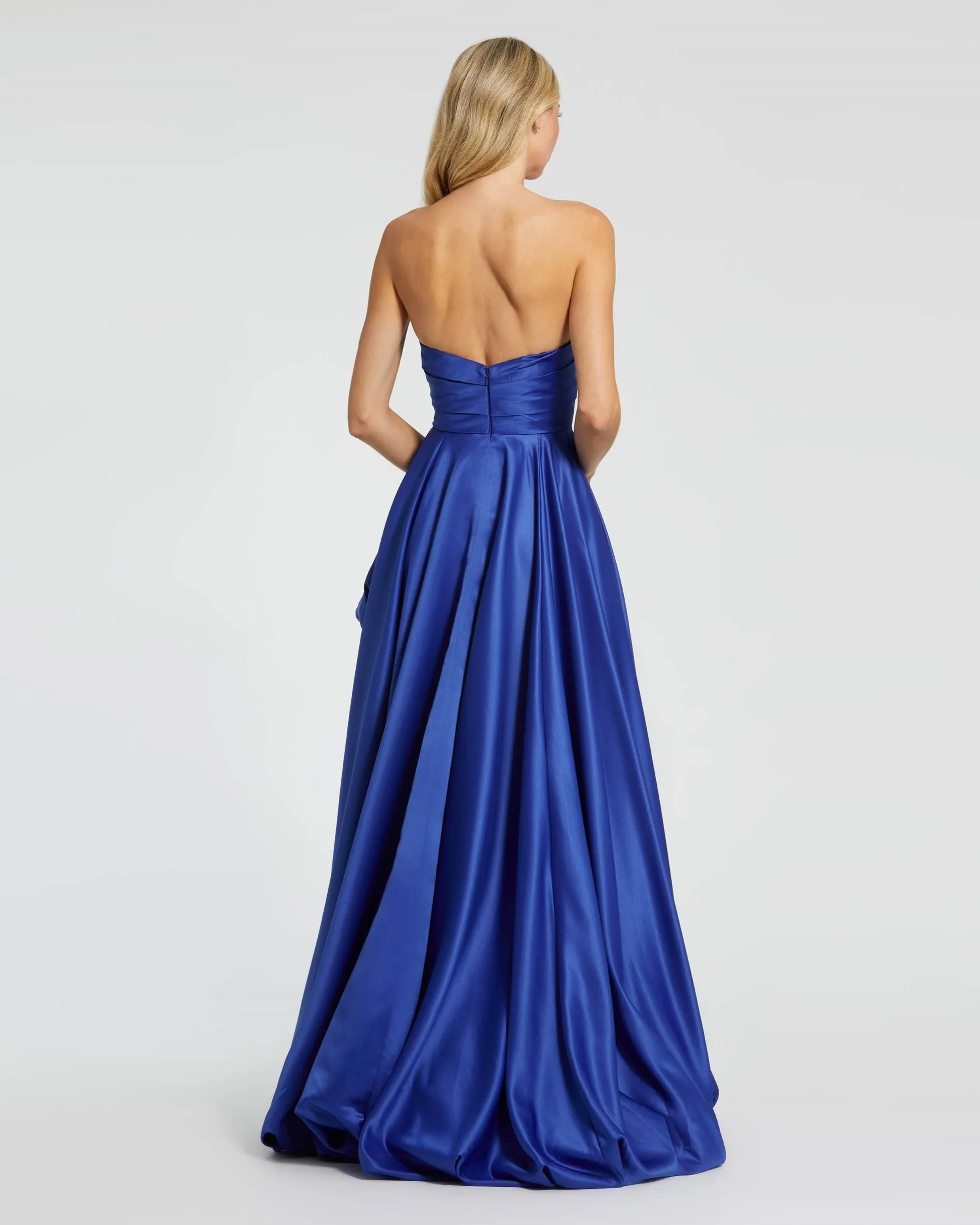 Blue Strapless Ruched High Low Gown sold by Mac Duggal product image thumbnail 4