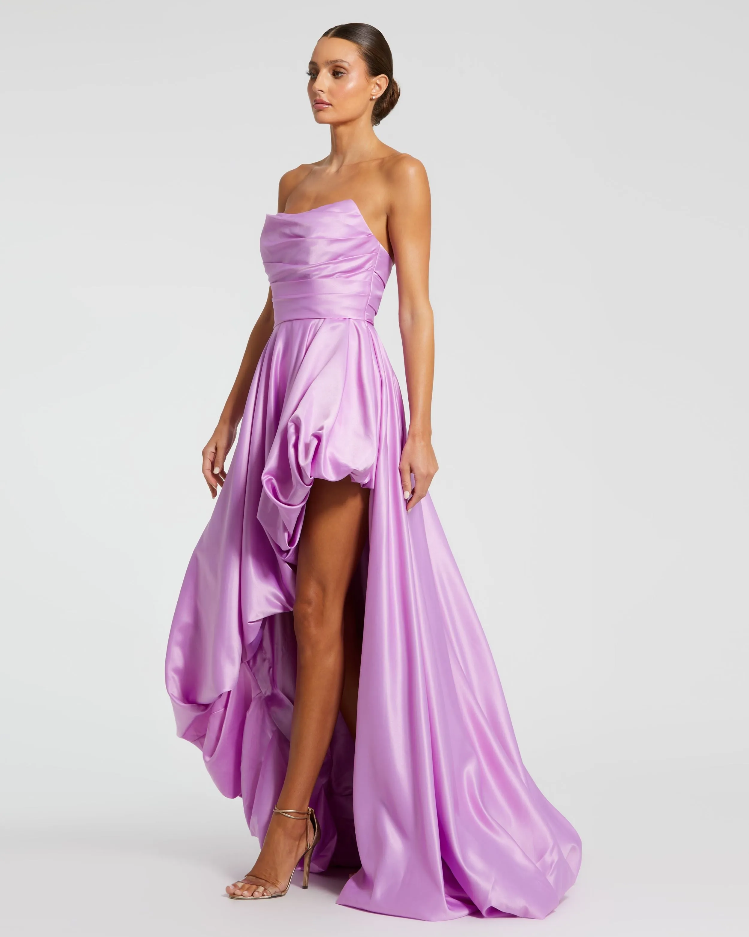Purple Strapless Ruched High Low Gown sold by Mac Duggal product image thumbnail 3