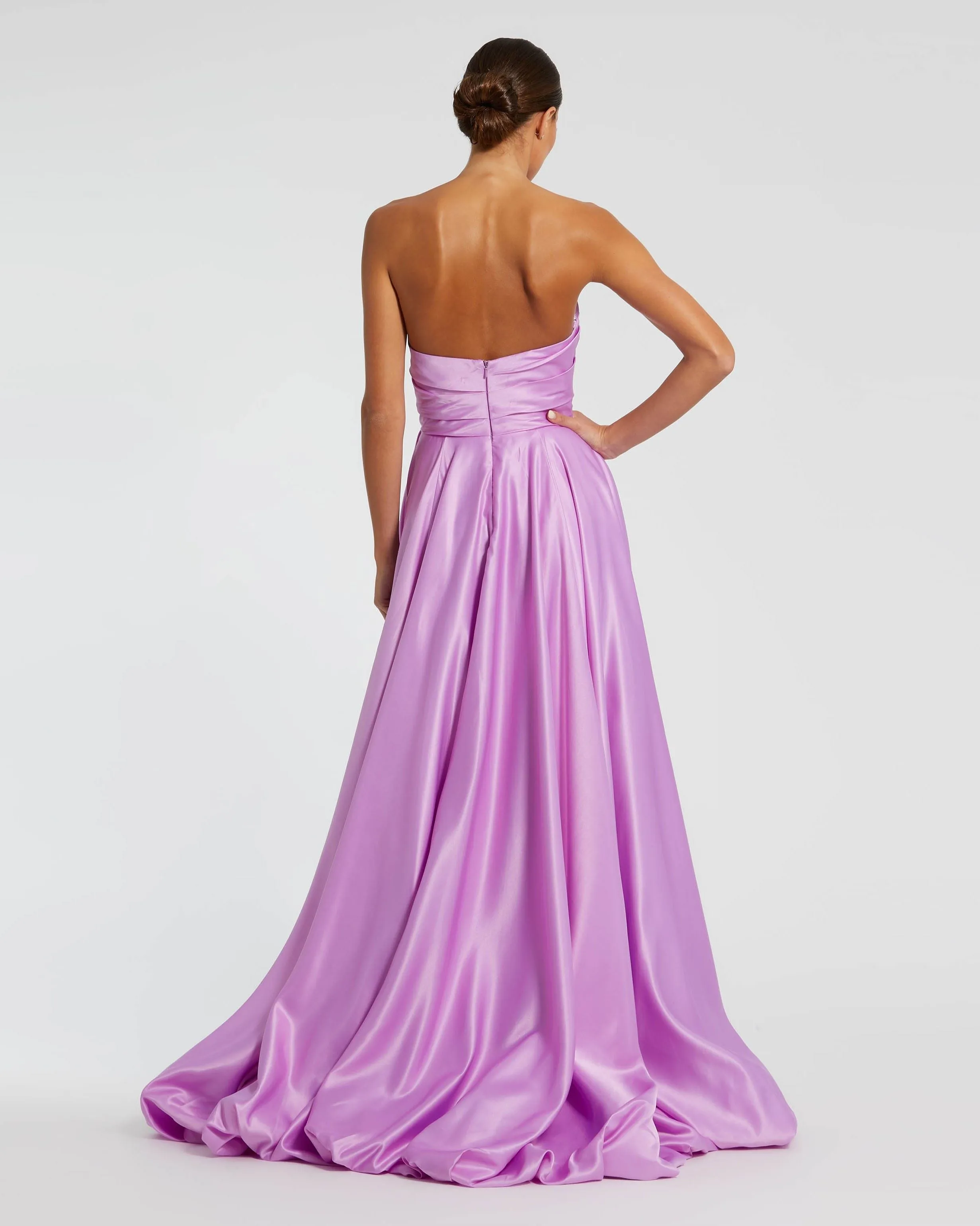 Purple Strapless Ruched High Low Gown sold by Mac Duggal product image thumbnail 4
