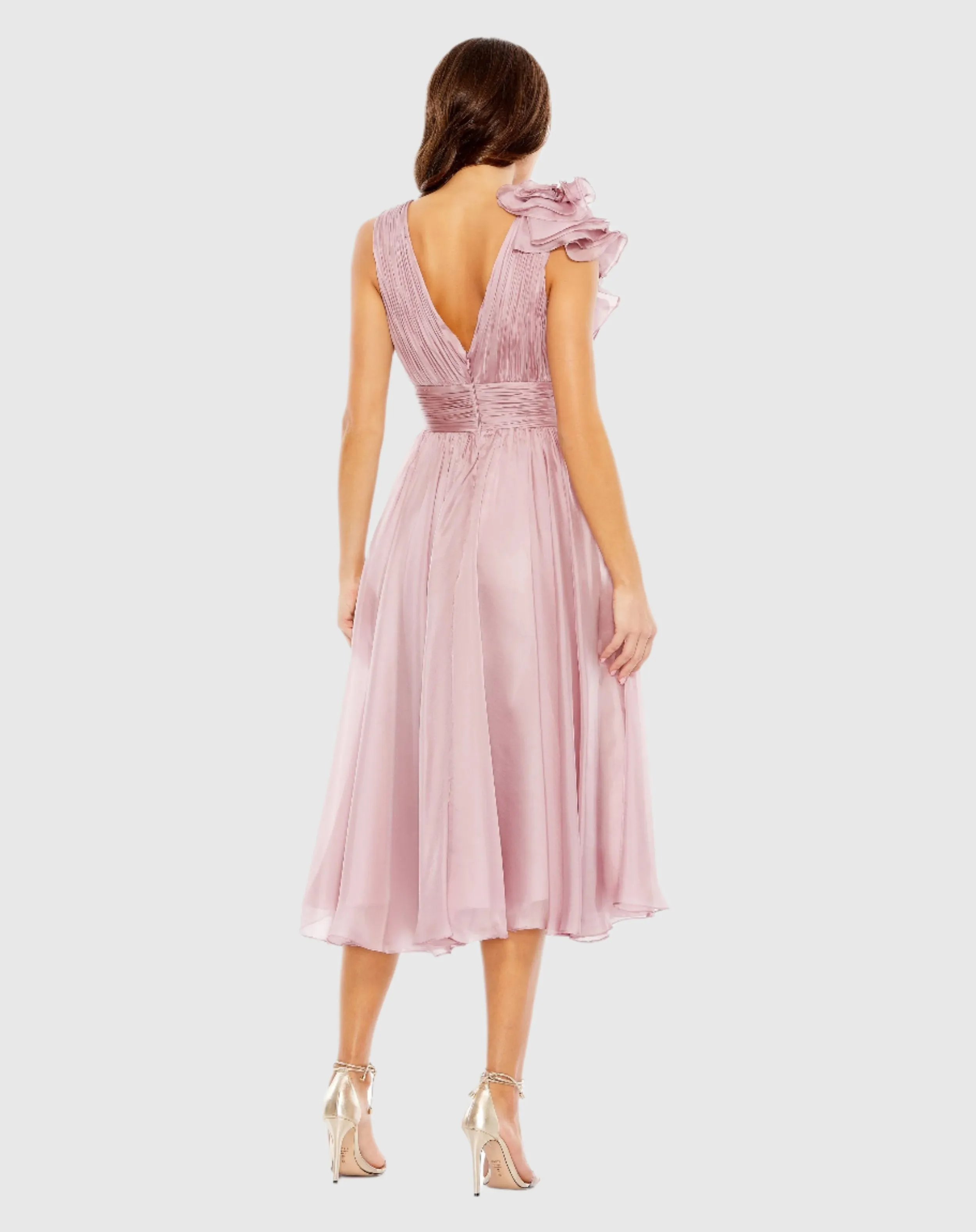 Pink Sleeveless Chiffon A-Line Tea Length Cocktail Dress sold by Mac Duggal product image thumbnail 3