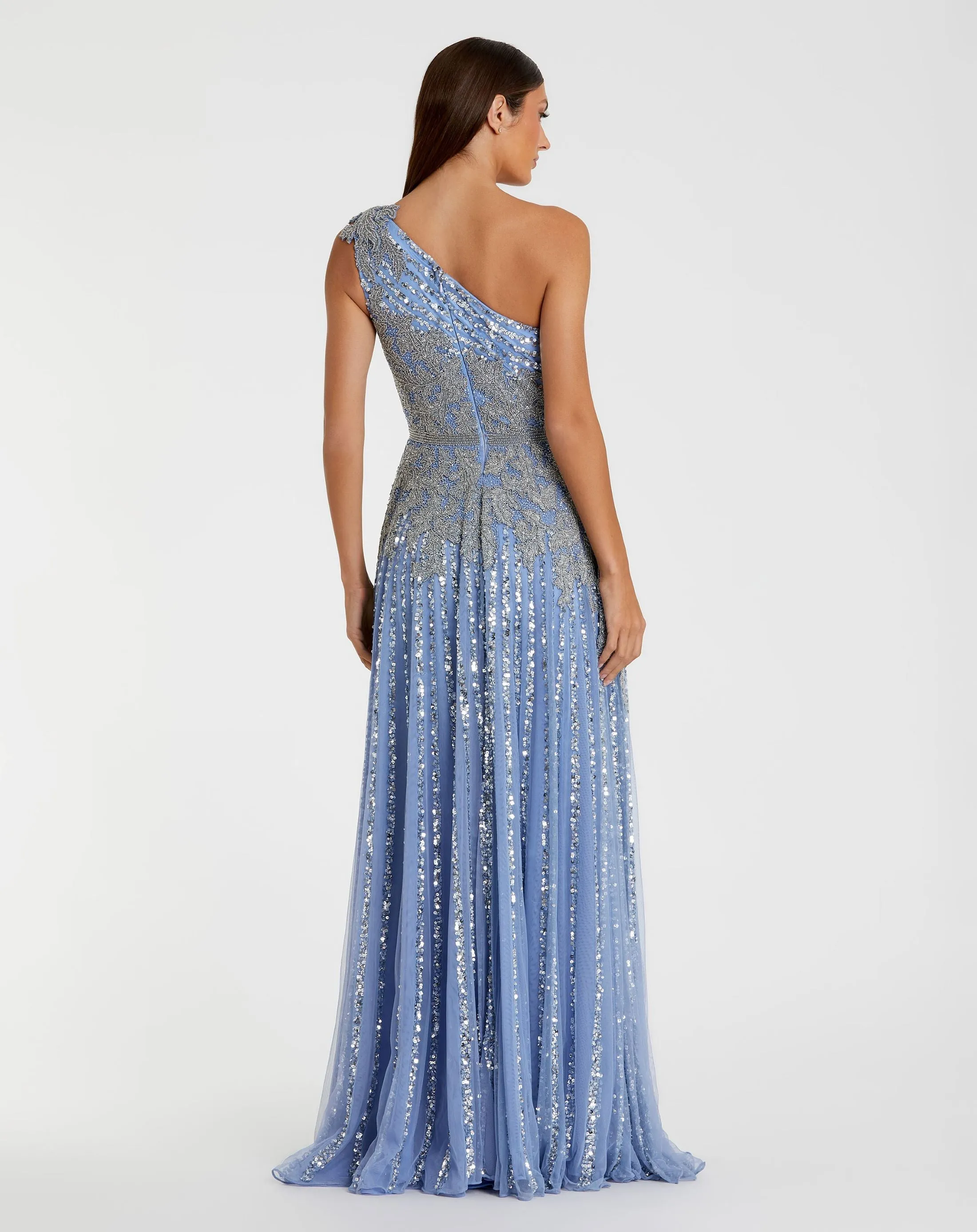 Blue Beaded Embellished One Shoulder A Line Gown sold by Mac Duggal product image thumbnail 3